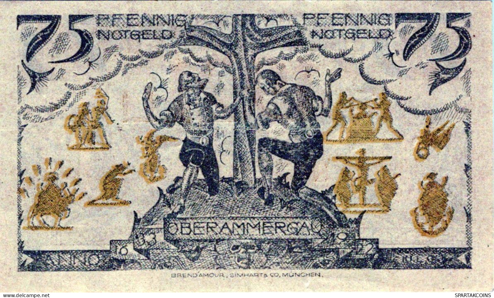 75 PFENNIG 1921 Stadt OBERAMMERGAU Bavaria DEUTSCHLAND Notgeld Banknote #PG402 - [11] Local Banknote Issues