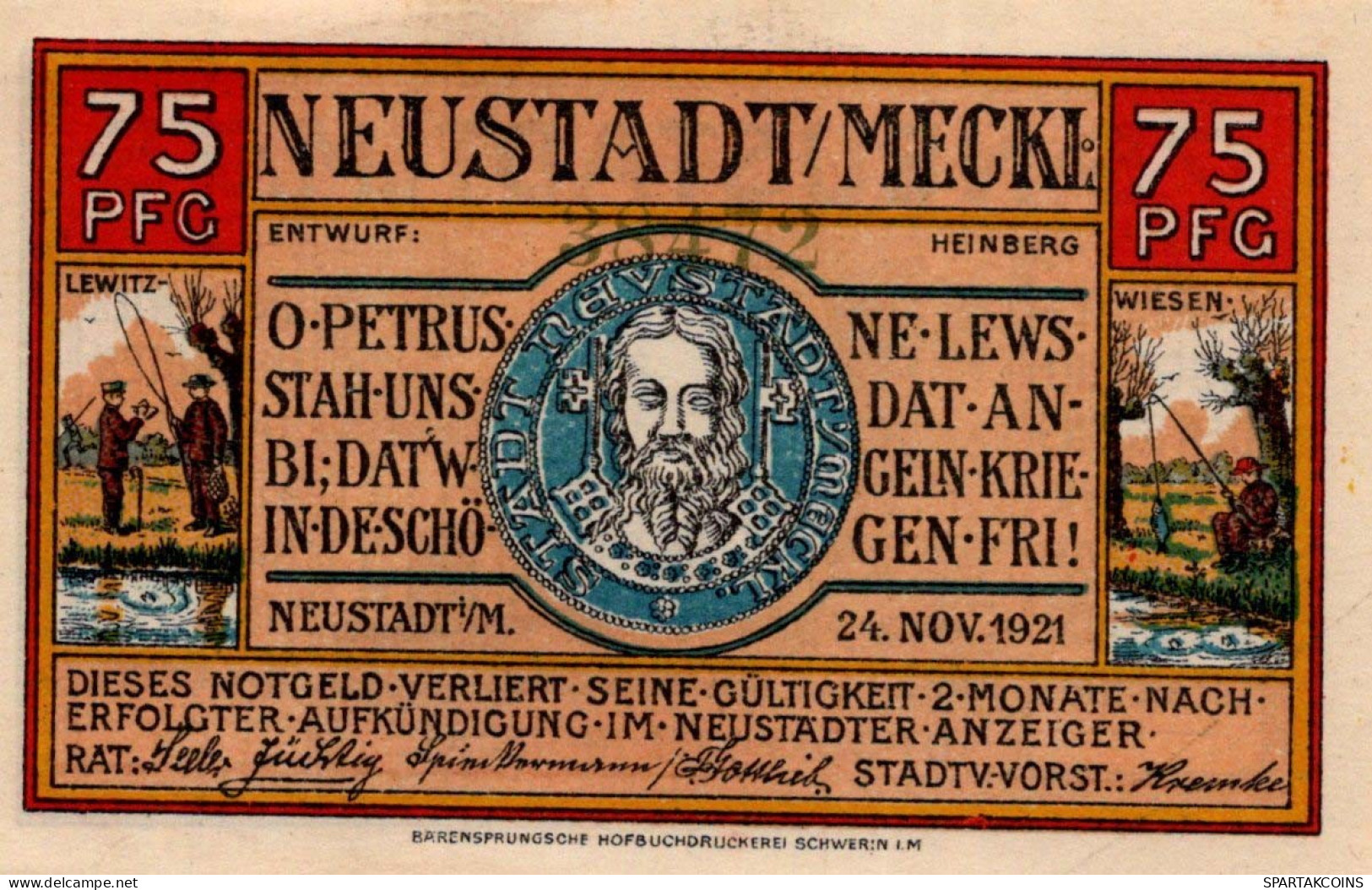 75 PFENNIG 1921 Stadt NEUSTADT MECKLENBURG-SCHWERIN UNC DEUTSCHLAND #PH889 - [11] Local Banknote Issues