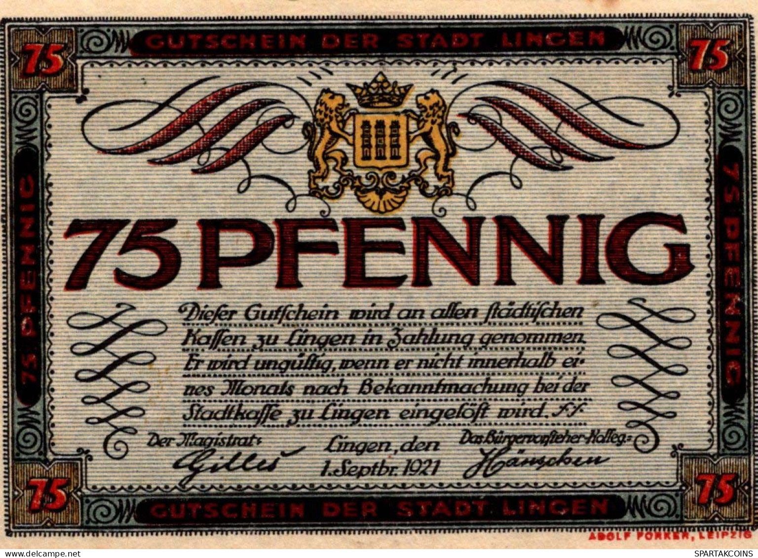 75 PFENNIG 1921 Stadt LINGEN Hanover UNC DEUTSCHLAND Notgeld Banknote #PC252 - [11] Local Banknote Issues