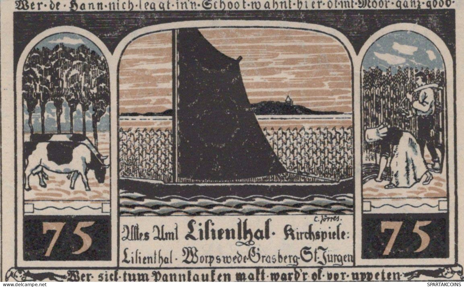 75 PFENNIG 1921 Stadt LILIENTHAL Hanover UNC DEUTSCHLAND Notgeld Banknote #PC238 - [11] Emissions Locales