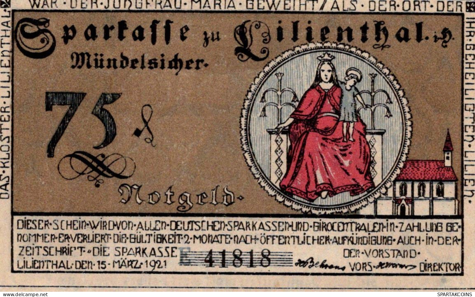 75 PFENNIG 1921 Stadt LILIENTHAL Hanover UNC DEUTSCHLAND Notgeld Banknote #PC238 - [11] Emissions Locales