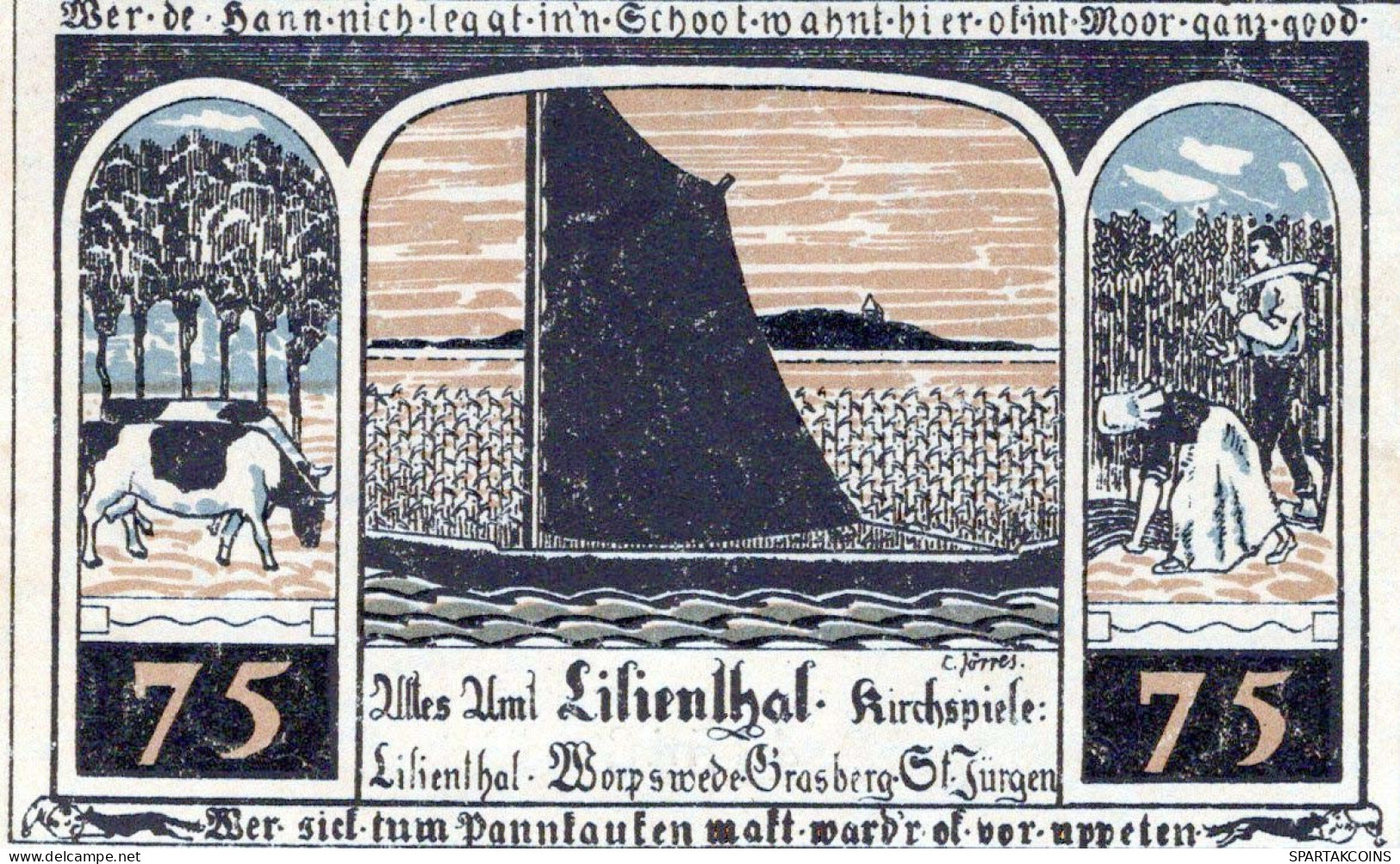 75 PFENNIG 1921 Stadt LILIENTHAL Hanover UNC DEUTSCHLAND Notgeld Banknote #PC239 - [11] Local Banknote Issues