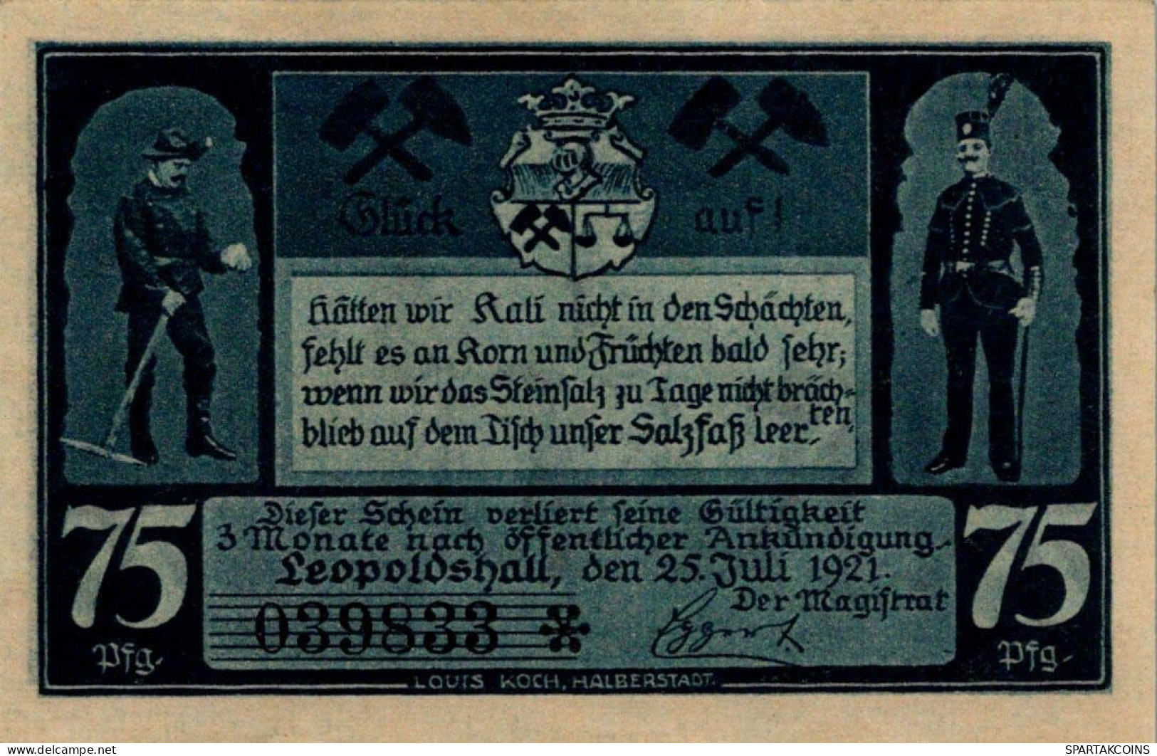 75 PFENNIG 1921 Stadt LEOPOLDSHALL Anhalt UNC DEUTSCHLAND Notgeld #PC167 - [11] Local Banknote Issues