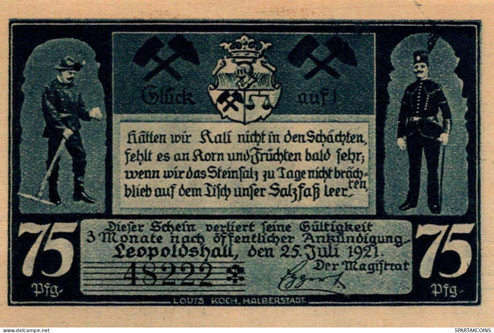 75 PFENNIG 1921 Stadt LEOPOLDSHALL Anhalt UNC DEUTSCHLAND Notgeld #PC164 - [11] Local Banknote Issues