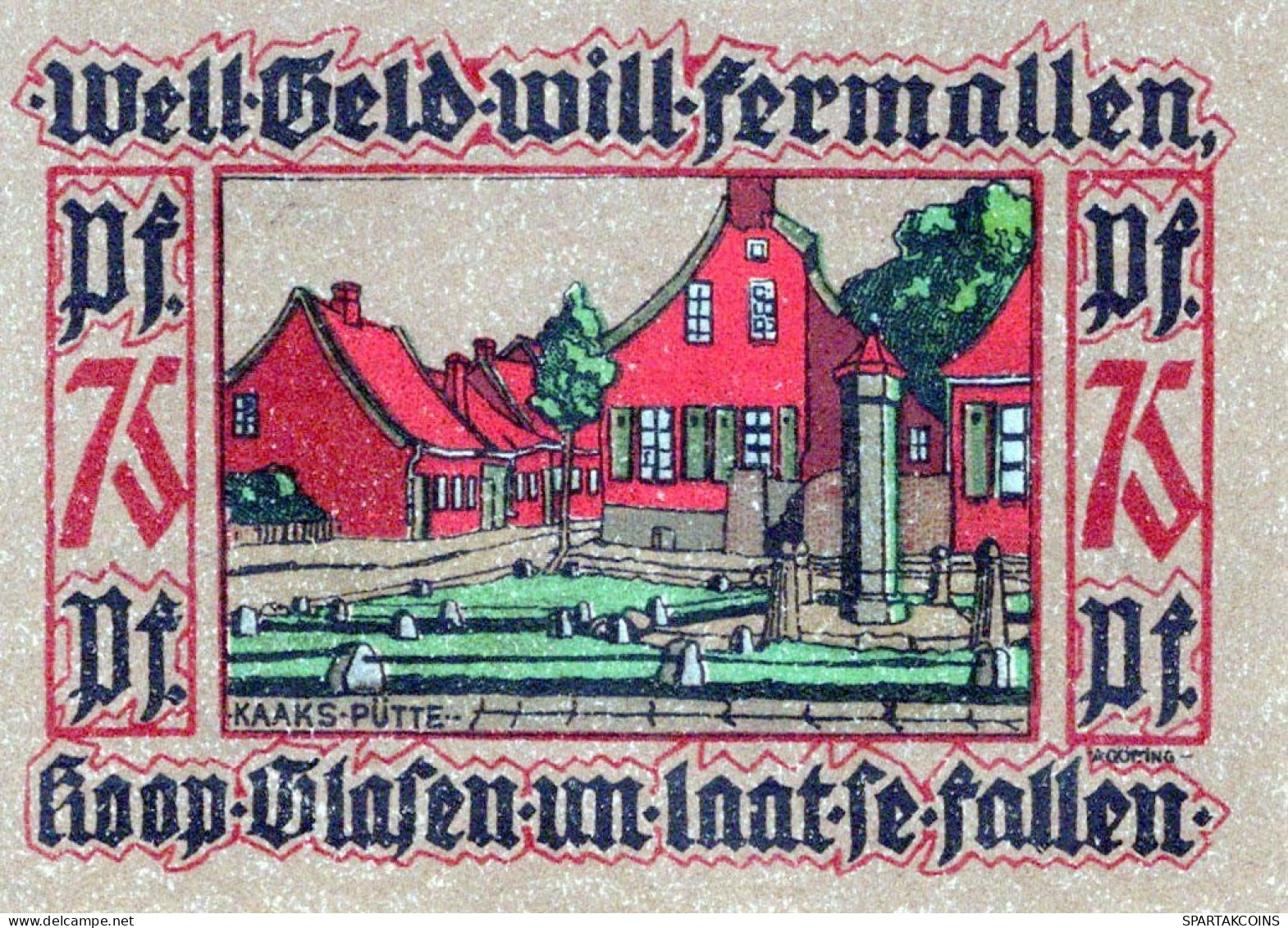 75 PFENNIG 1921 Stadt LEER Hanover UNC DEUTSCHLAND Notgeld Banknote #PC074 - [11] Local Banknote Issues