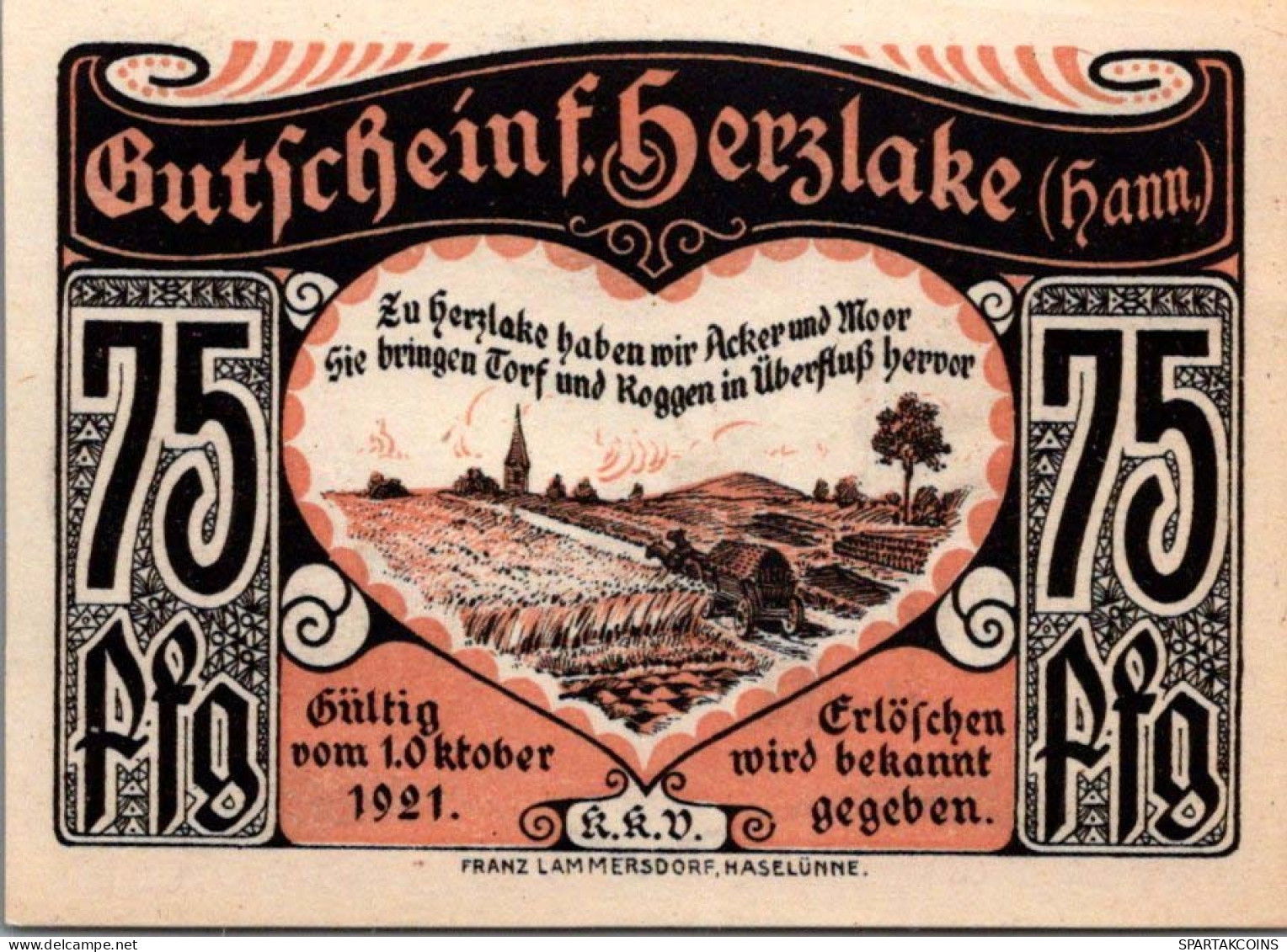 75 PFENNIG 1921 Stadt HERZLAKE Hanover UNC DEUTSCHLAND Notgeld Banknote #PI711 - Lokale Ausgaben