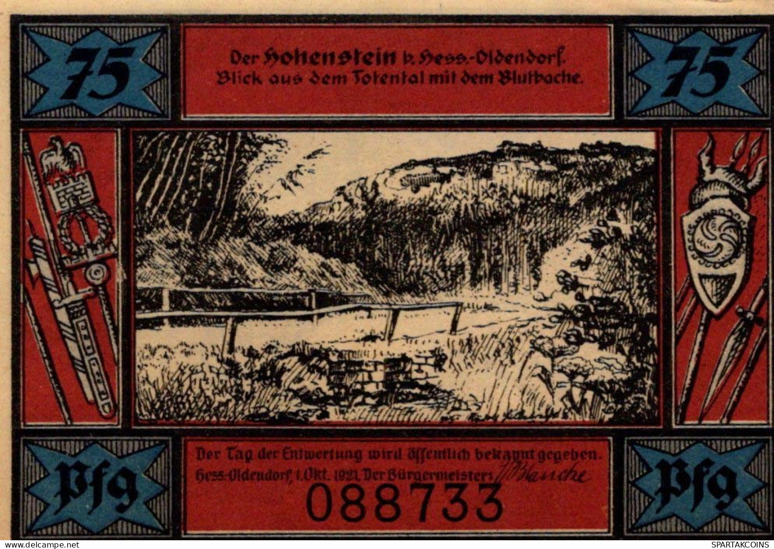 75 PFENNIG 1921 Stadt HESSISCH OLDENDORF Hesse-Nassau DEUTSCHLAND Notgeld #PF458 - [11] Emissions Locales