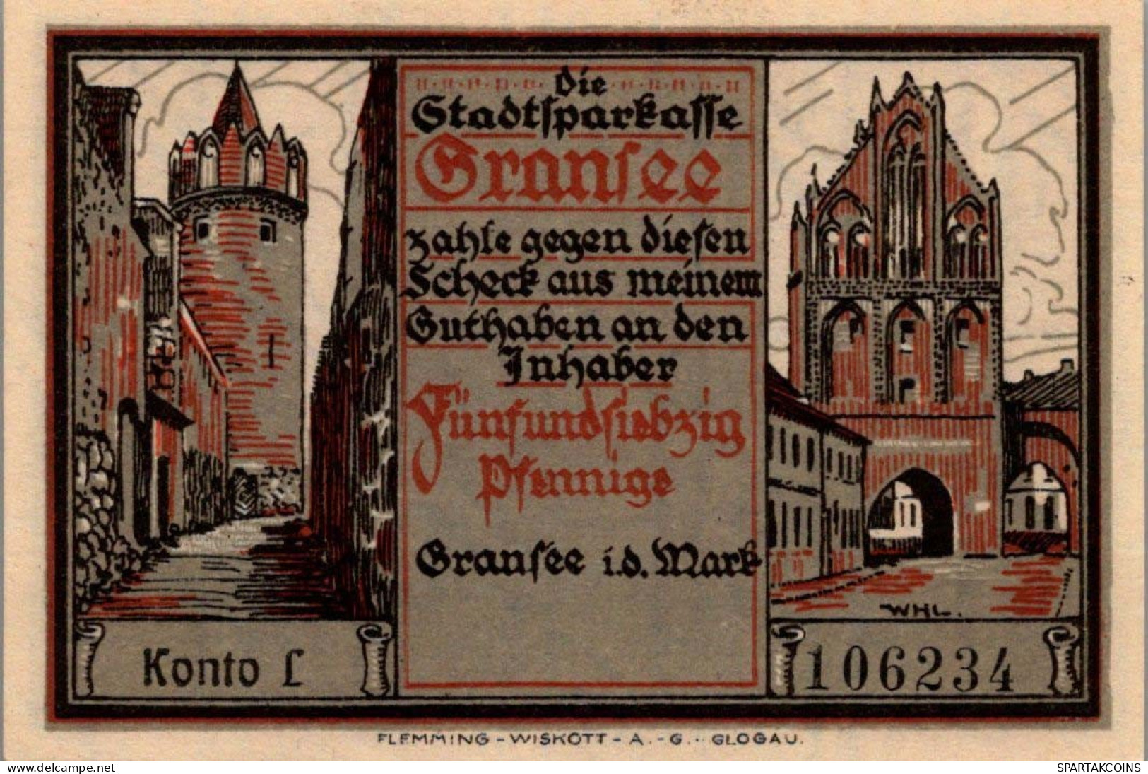 75 PFENNIG 1921 Stadt GRANSEE Brandenburg UNC DEUTSCHLAND Notgeld #PD042 - [11] Local Banknote Issues
