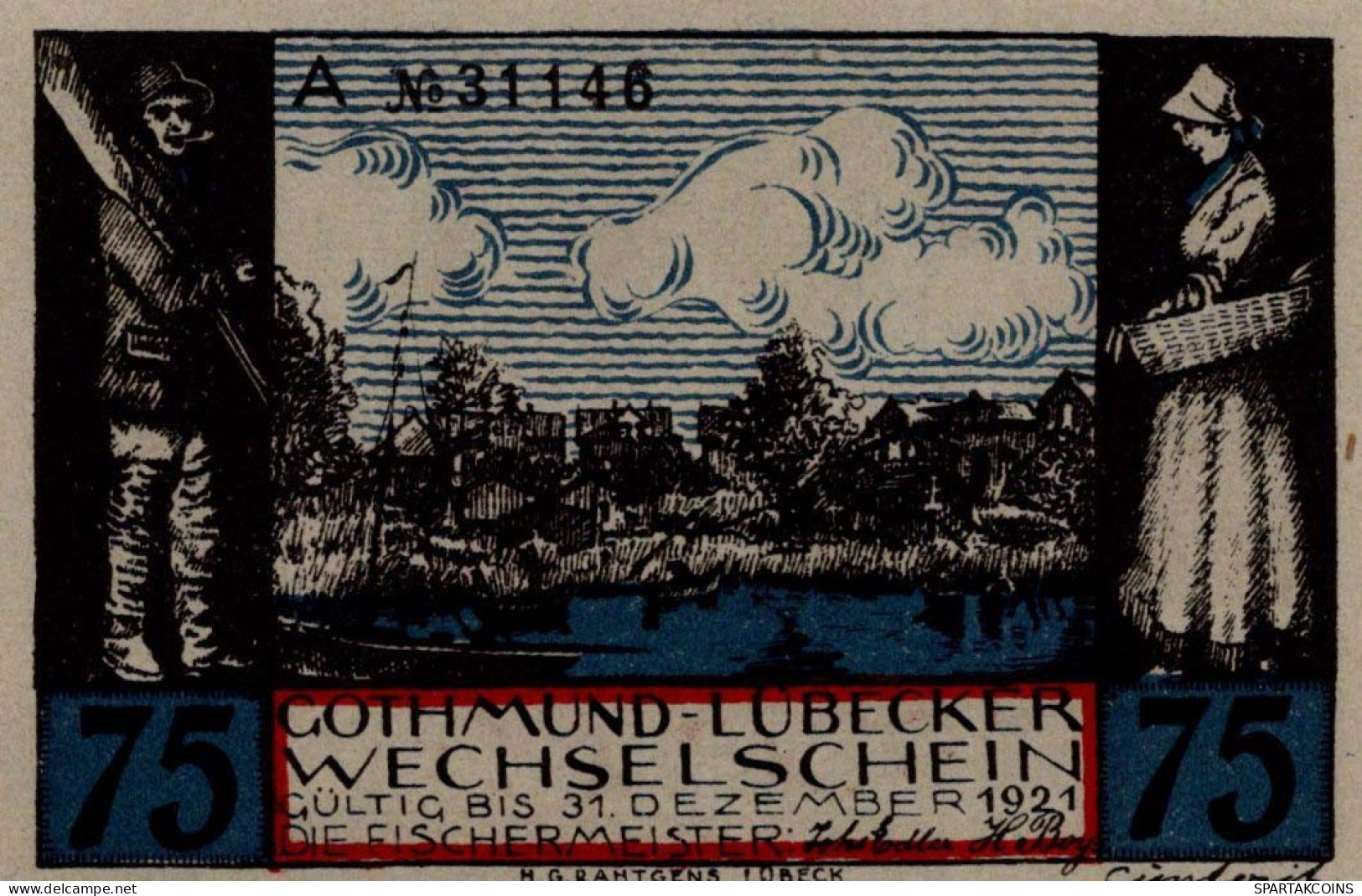 75 PFENNIG 1921 Stadt GOTHMUND Lübeck DEUTSCHLAND Notgeld Banknote #PG073 - Lokale Ausgaben