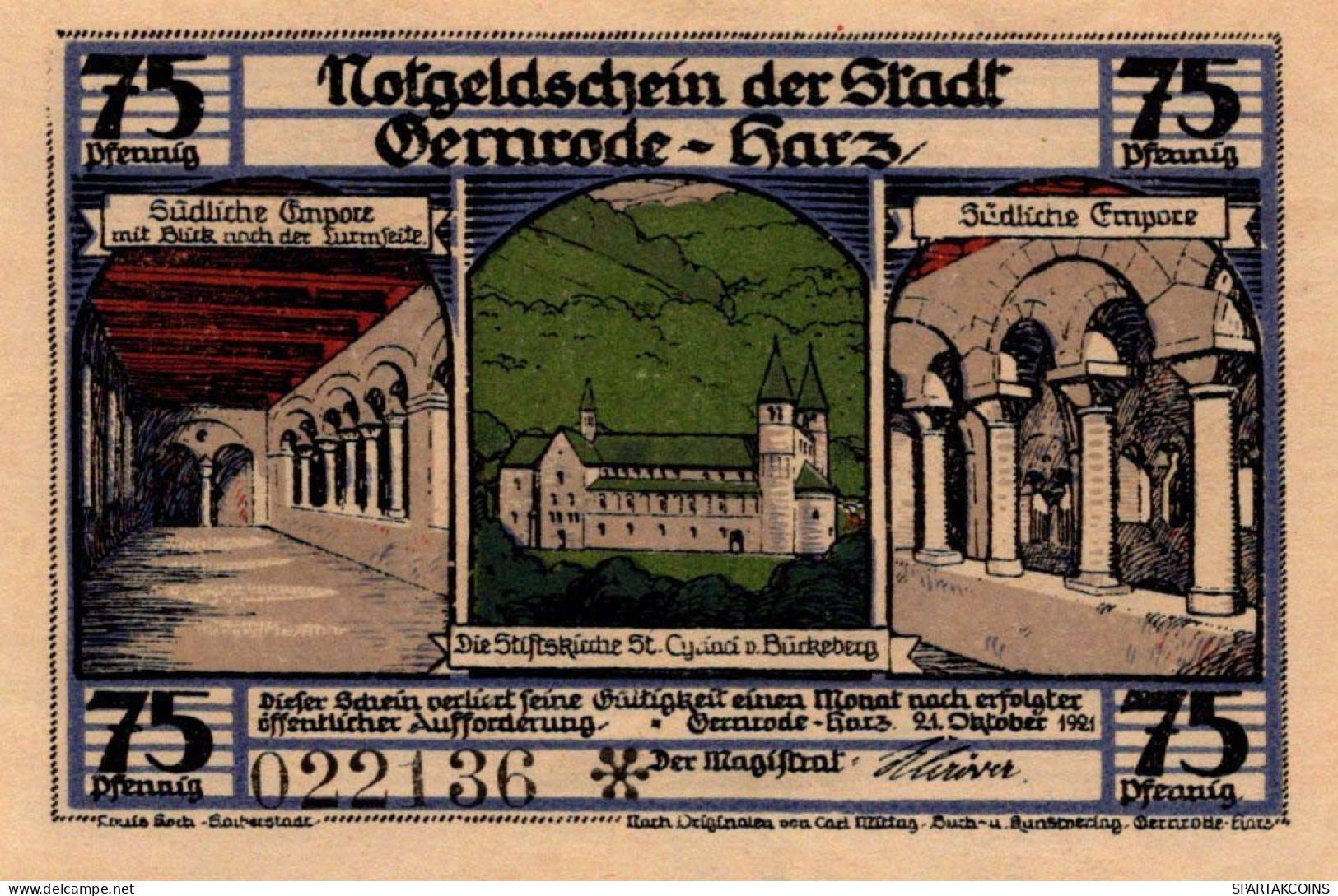 75 PFENNIG 1921 Stadt GERNRODE IM HARZ Anhalt UNC DEUTSCHLAND Notgeld #PH569 - Lokale Ausgaben