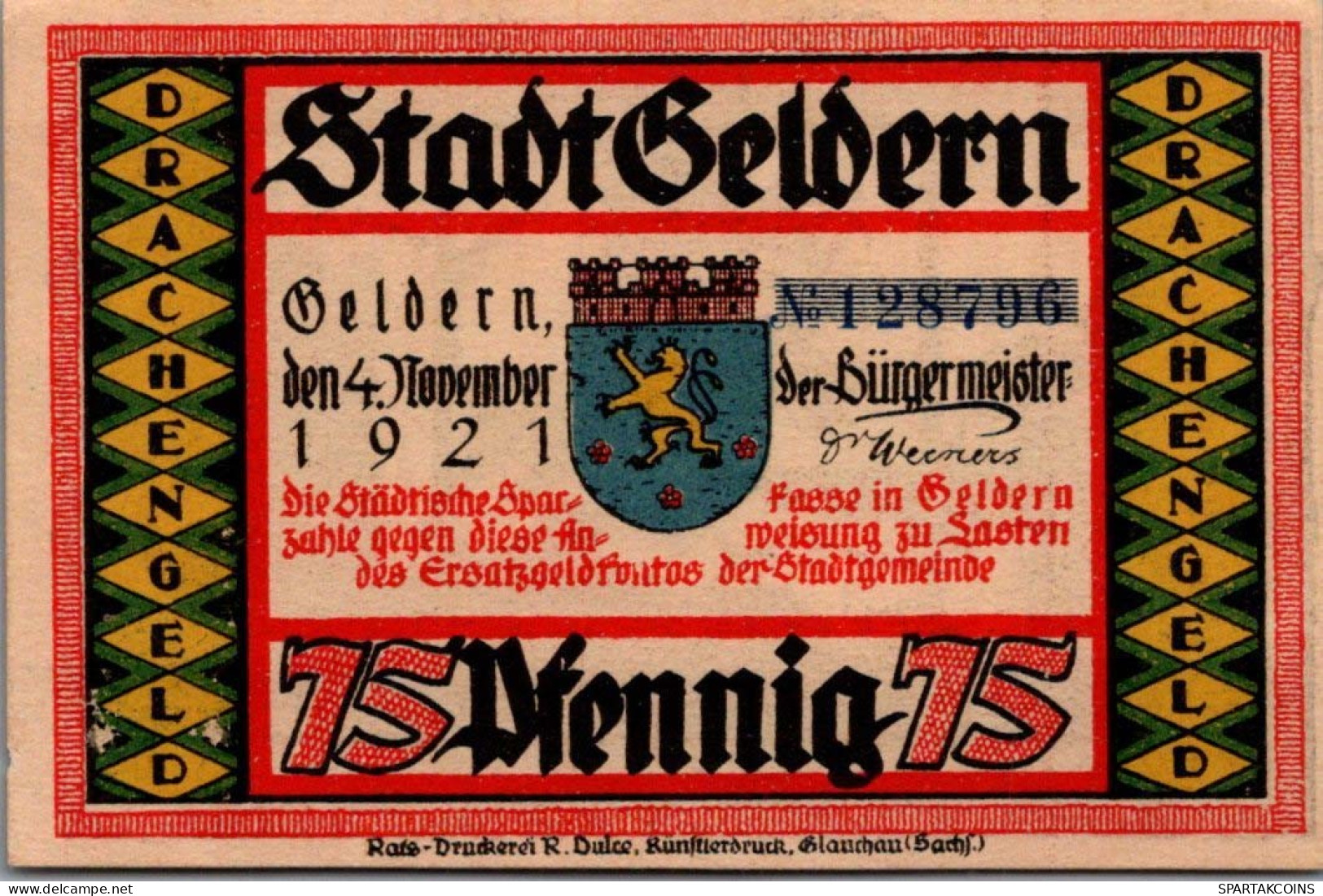 75 PFENNIG 1921 Stadt GELDERN Rhine DEUTSCHLAND Notgeld Banknote #PF981 - Lokale Ausgaben