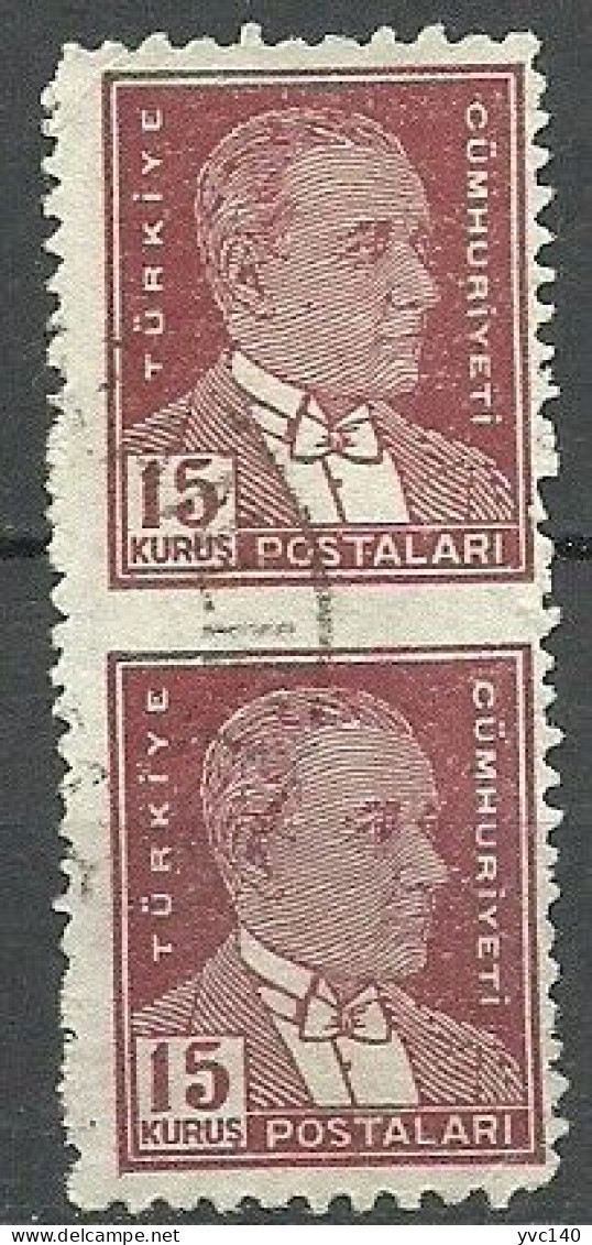 Turkey; 1951 6th Ataturk Issue 15 K. ERROR "Partially Imperf." - Used Stamps