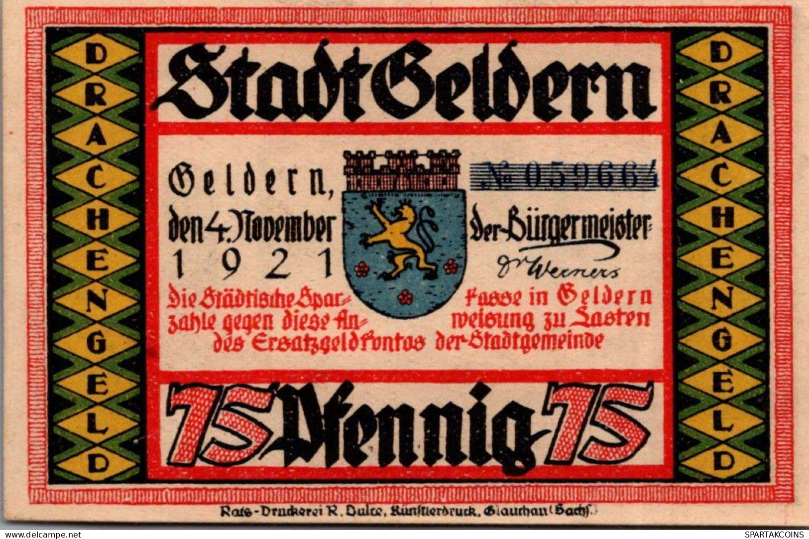 75 PFENNIG 1921 Stadt GELDERN Rhine DEUTSCHLAND Notgeld Banknote #PF686 - [11] Local Banknote Issues
