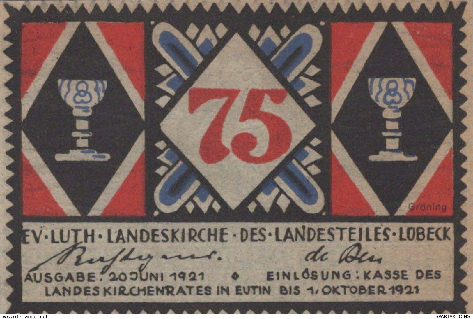 75 PFENNIG 1921 Stadt EUTIN Oldenburg UNC DEUTSCHLAND Notgeld Banknote #PB389 - [11] Local Banknote Issues
