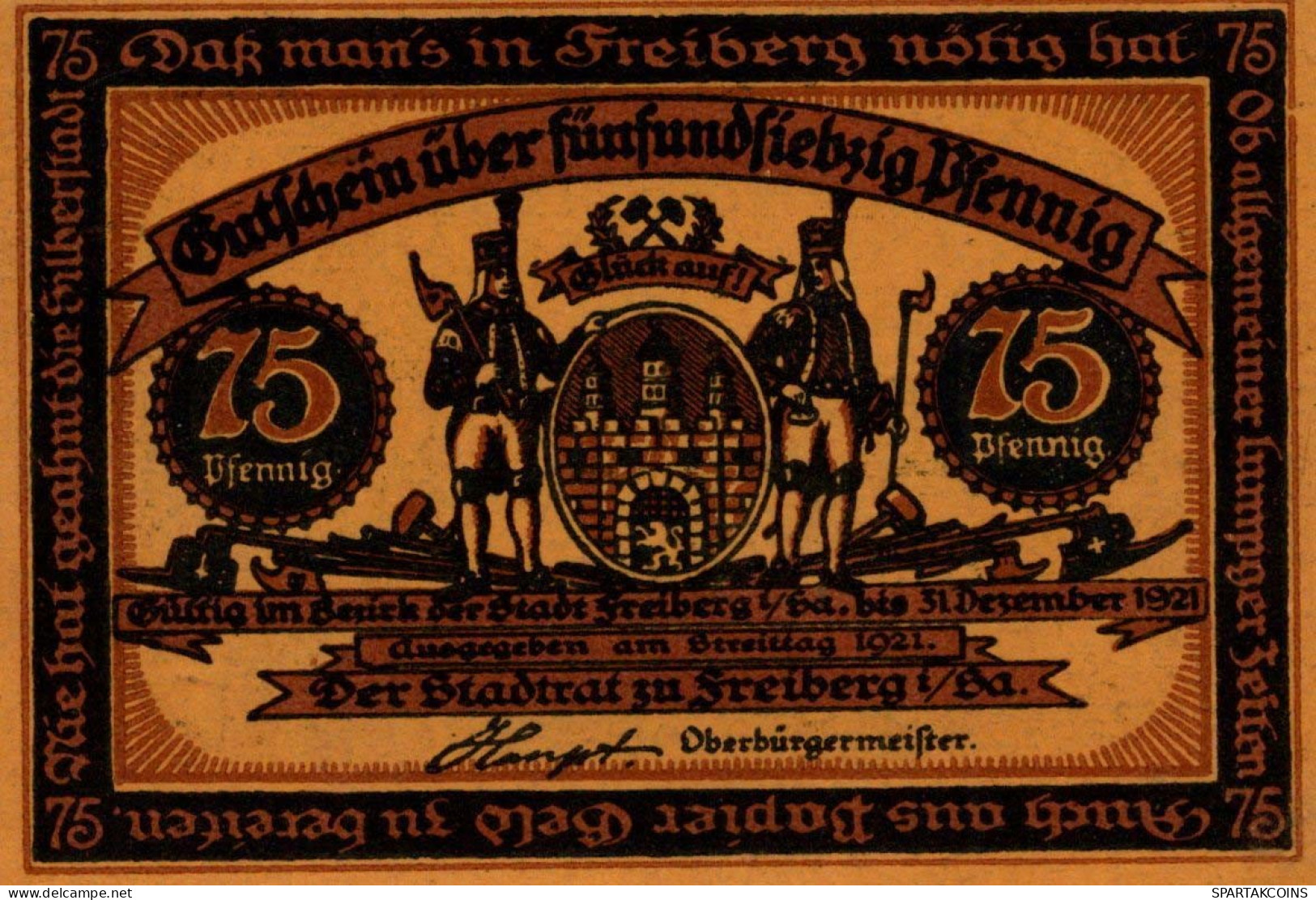 75 PFENNIG 1921 Stadt FREIBERG Saxony UNC DEUTSCHLAND Notgeld Banknote #PA589 - [11] Emissioni Locali