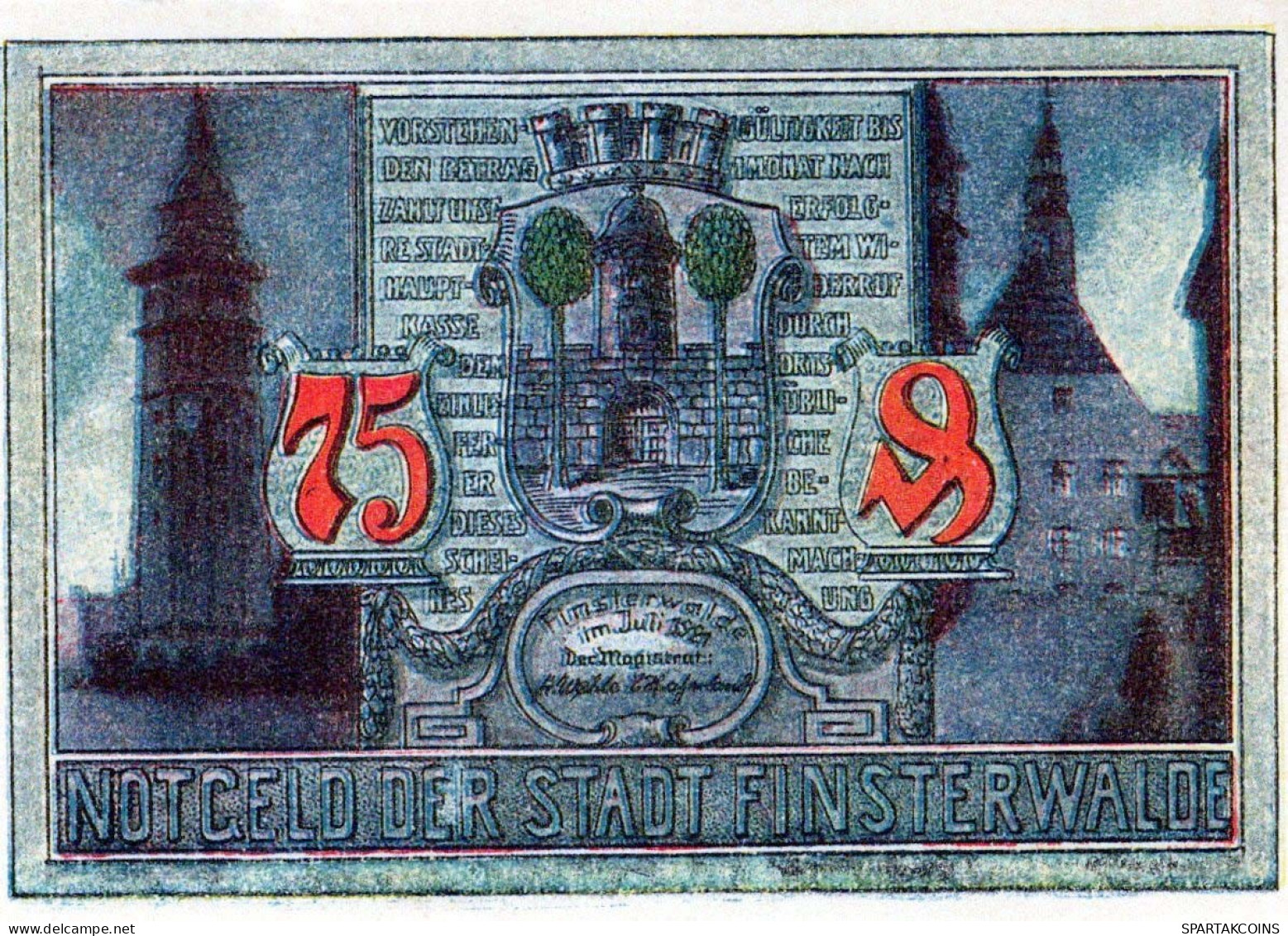 75 PFENNIG 1921 Stadt FINSTERWALDE Brandenburg UNC DEUTSCHLAND Notgeld #PA569 - Lokale Ausgaben