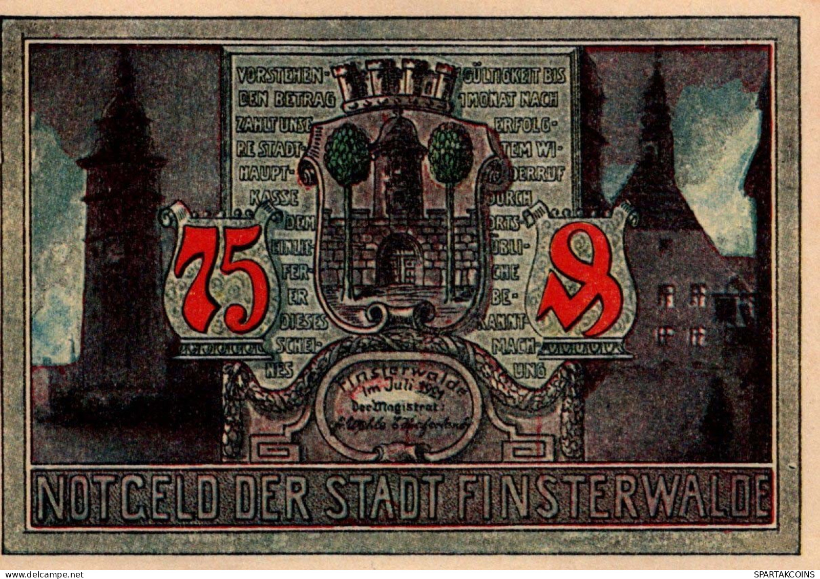 75 PFENNIG 1921 Stadt FINSTERWALDE Brandenburg DEUTSCHLAND Notgeld #PG315 - Lokale Ausgaben