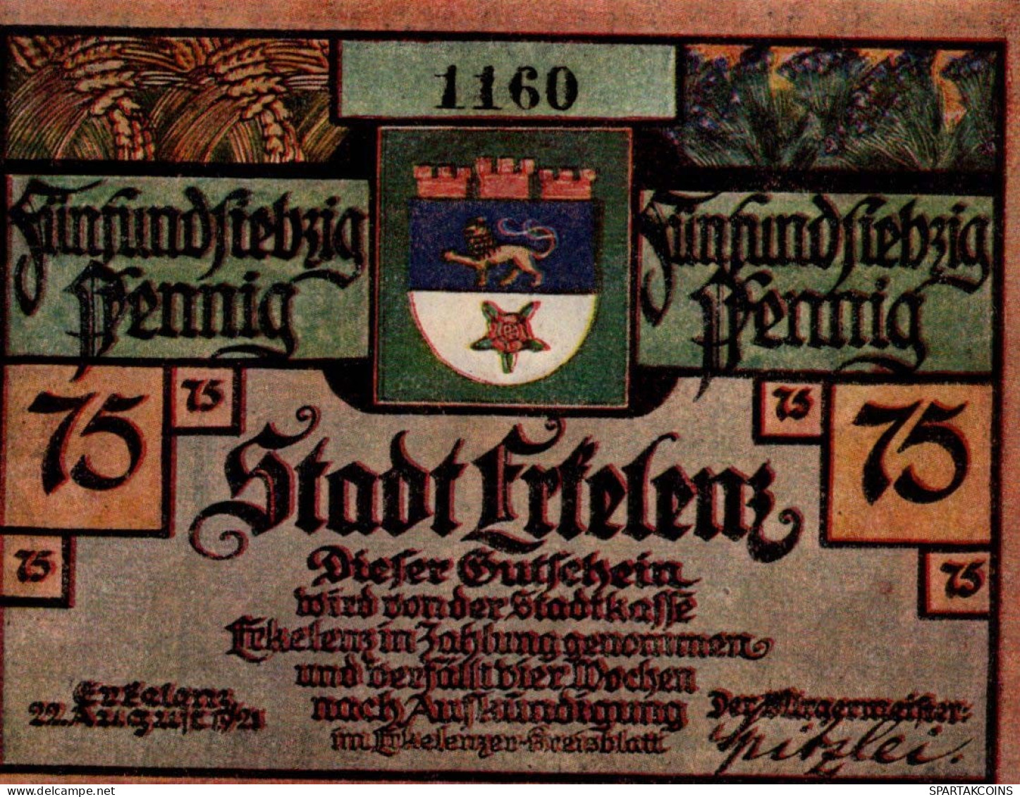 75 PFENNIG 1921 Stadt ERKELENZ Rhine UNC DEUTSCHLAND Notgeld Banknote #PB331 - [11] Emissioni Locali