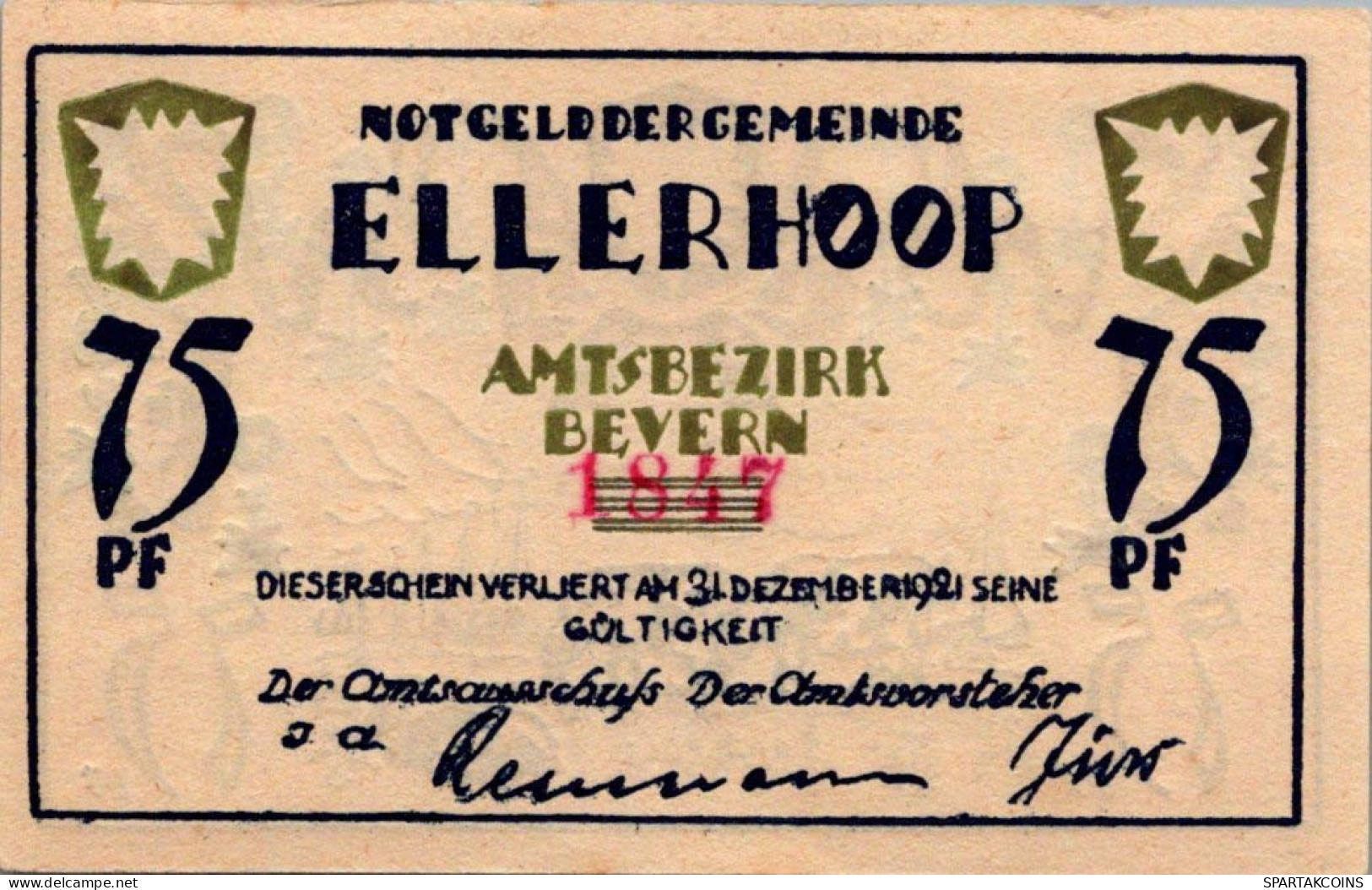 75 PFENNIG 1921 Stadt ELLERHOOP Schleswig-Holstein UNC DEUTSCHLAND #PB188 - [11] Emisiones Locales
