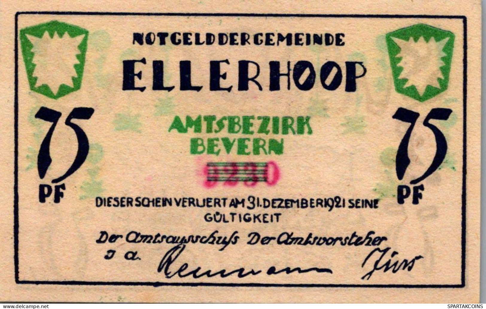 75 PFENNIG 1921 Stadt ELLERHOOP Schleswig-Holstein UNC DEUTSCHLAND #PB183 - [11] Local Banknote Issues