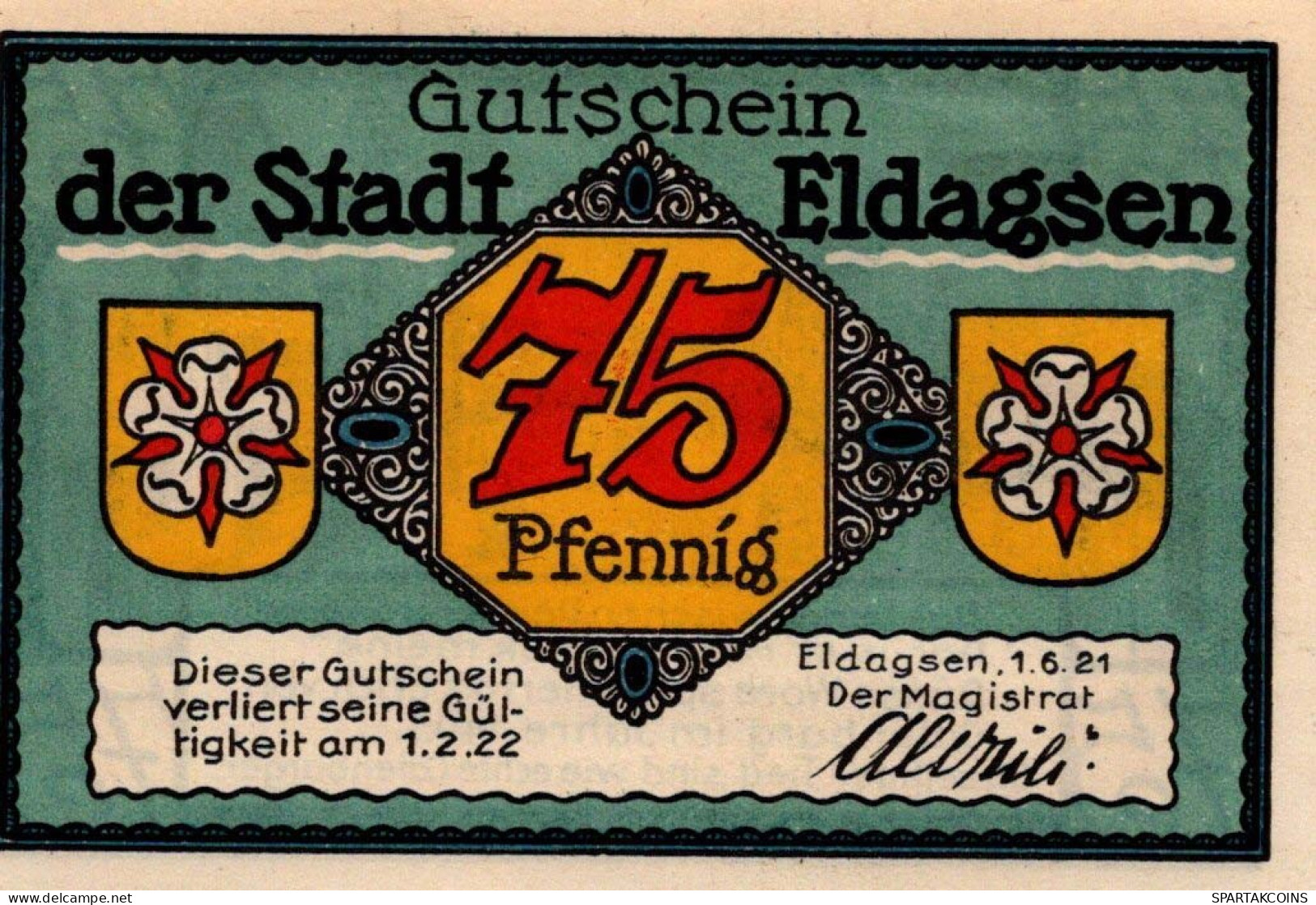 75 PFENNIG 1921 Stadt ELDAGSEN Hanover UNC DEUTSCHLAND Notgeld Banknote #PB166 - [11] Emisiones Locales