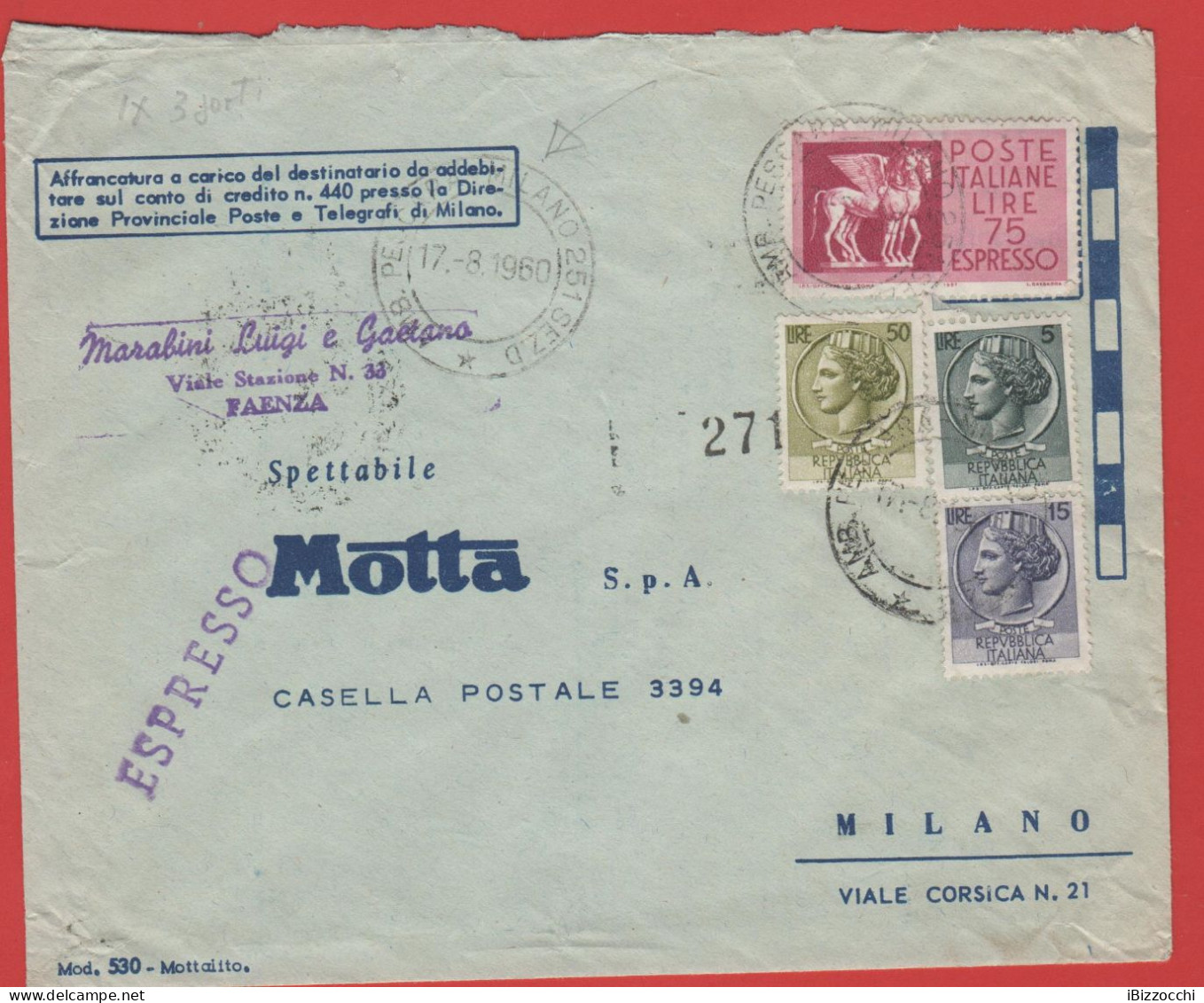 ITALIA - Storia Postale Repubblica - 1957 - 750 Coppia Di Cavalli Alati + 5 Antica Moneta Siracusana  + 50 Antica Moneta - 1946-60: Marcophilie