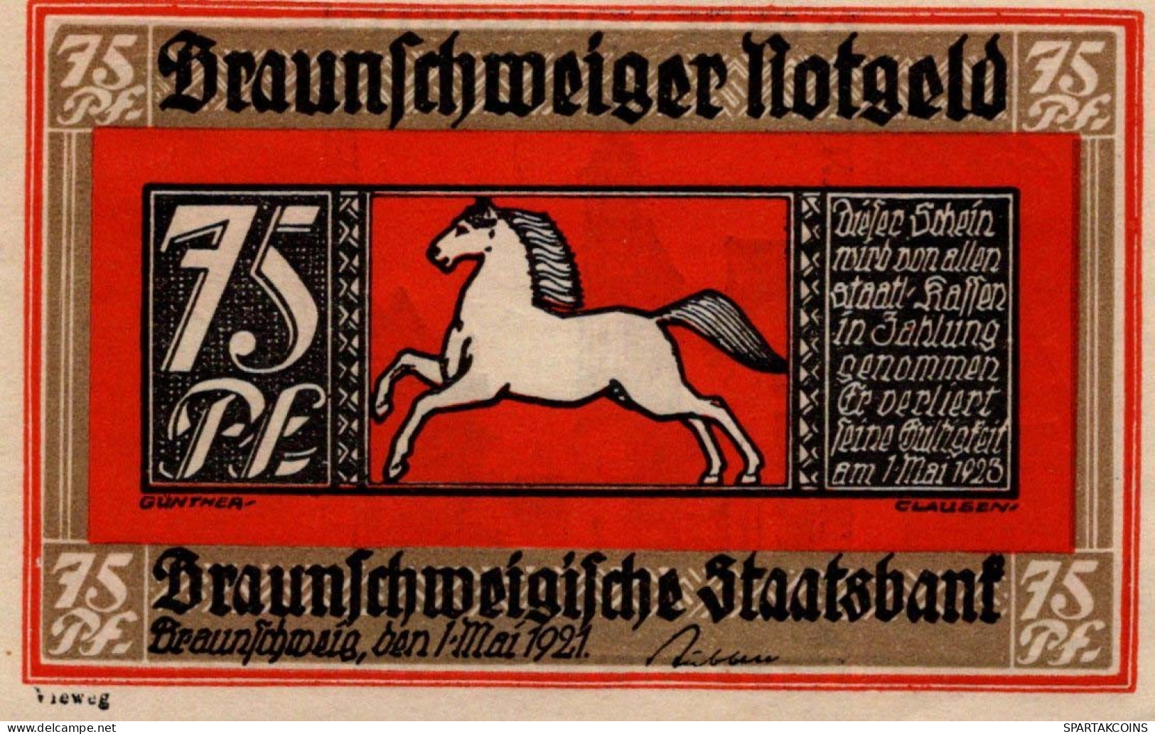 75 PFENNIG 1921 Stadt BRUNSWICK Brunswick UNC DEUTSCHLAND Notgeld #PA281 - [11] Local Banknote Issues