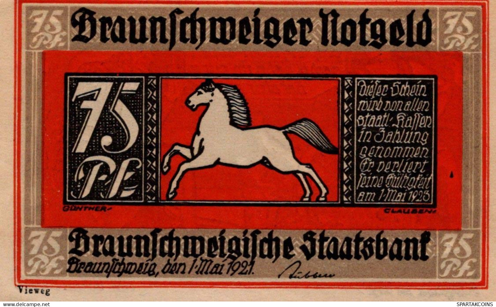 75 PFENNIG 1921 Stadt BRUNSWICK Brunswick UNC DEUTSCHLAND Notgeld #PA277 - [11] Local Banknote Issues