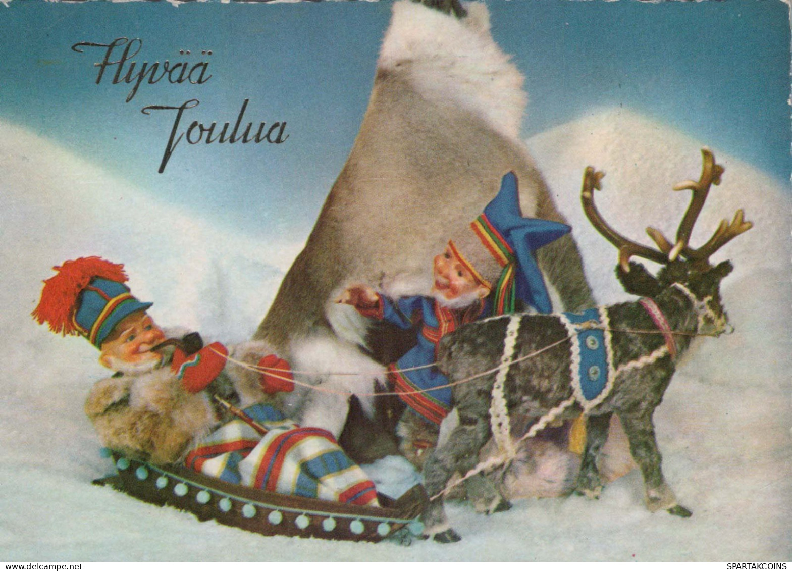 SANTA CLAUS Happy New Year Christmas DEER Vintage Postcard CPSM #PBB168.GB - Santa Claus