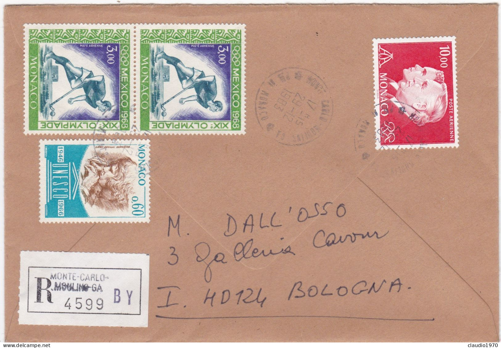 MONACO - MONTE - CARLO - BUSTA RACCOMANDATA - VIAGGIATA PER BOLOGNA - ITALIA - 1983 - Cartas & Documentos