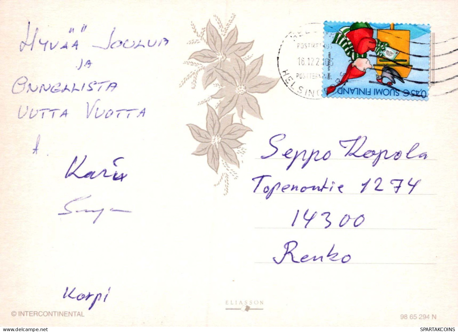 SANTA CLAUS Happy New Year Christmas SNOWMAN Vintage Postcard CPSM #PAU387.GB - Santa Claus
