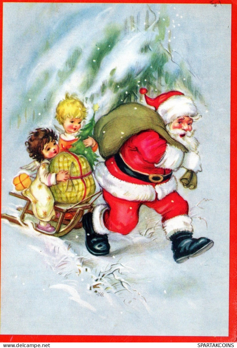 SANTA CLAUS ANGELS CHRISTMAS Holidays Vintage Postcard CPSM #PAK140.GB - Santa Claus