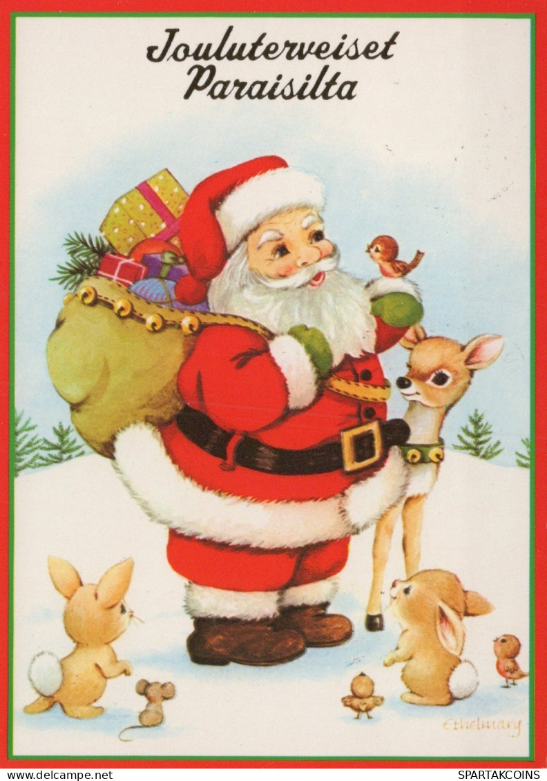 SANTA CLAUS ANIMALS CHRISTMAS Holidays Vintage Postcard CPSM #PAK494.GB - Santa Claus