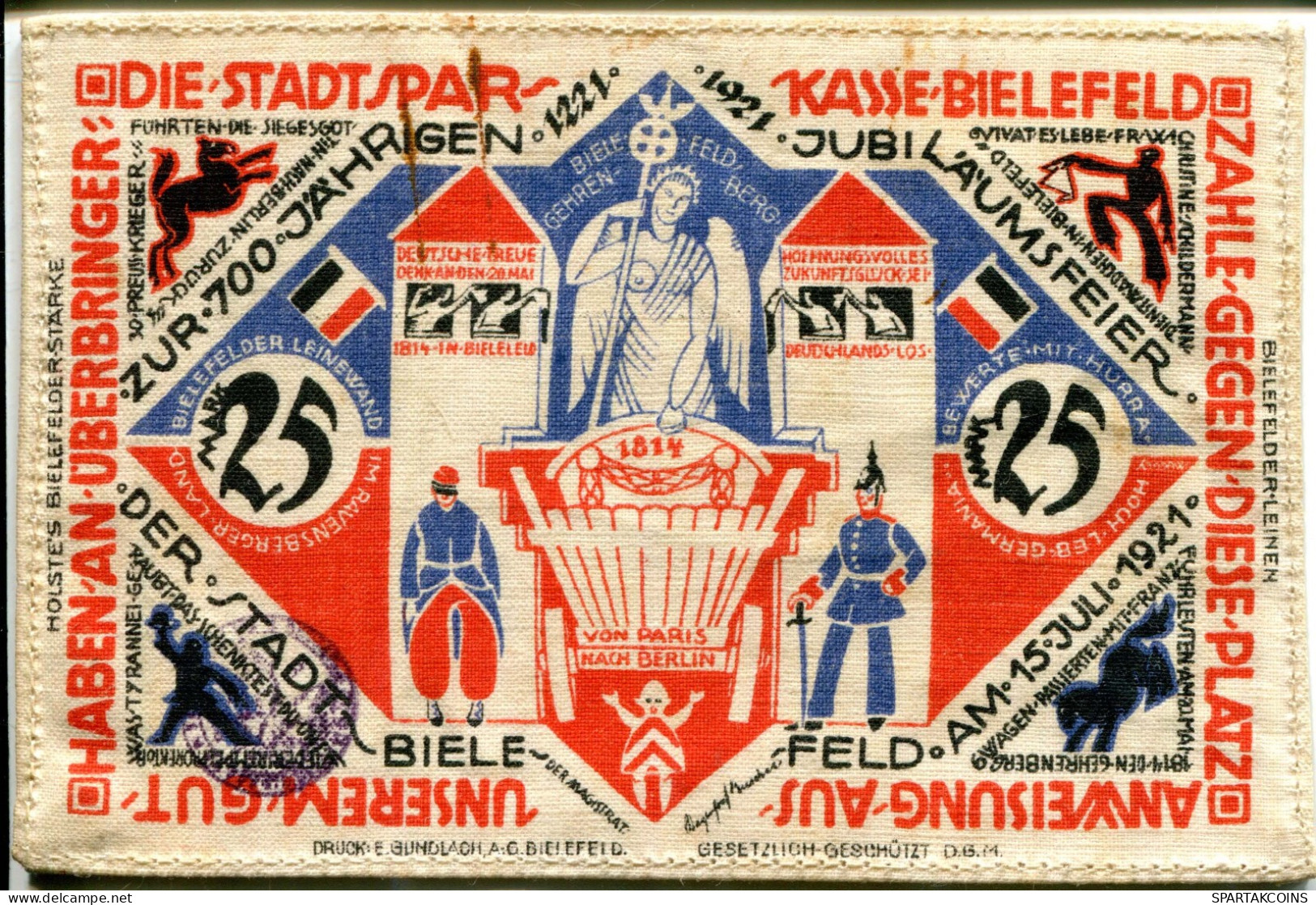 SILK 25 MARK 1921 Stadt BIELEFELD Westphalia RARE DEUTSCHLAND Notgeld Papiergeld Banknote #PL493 - [11] Emissions Locales