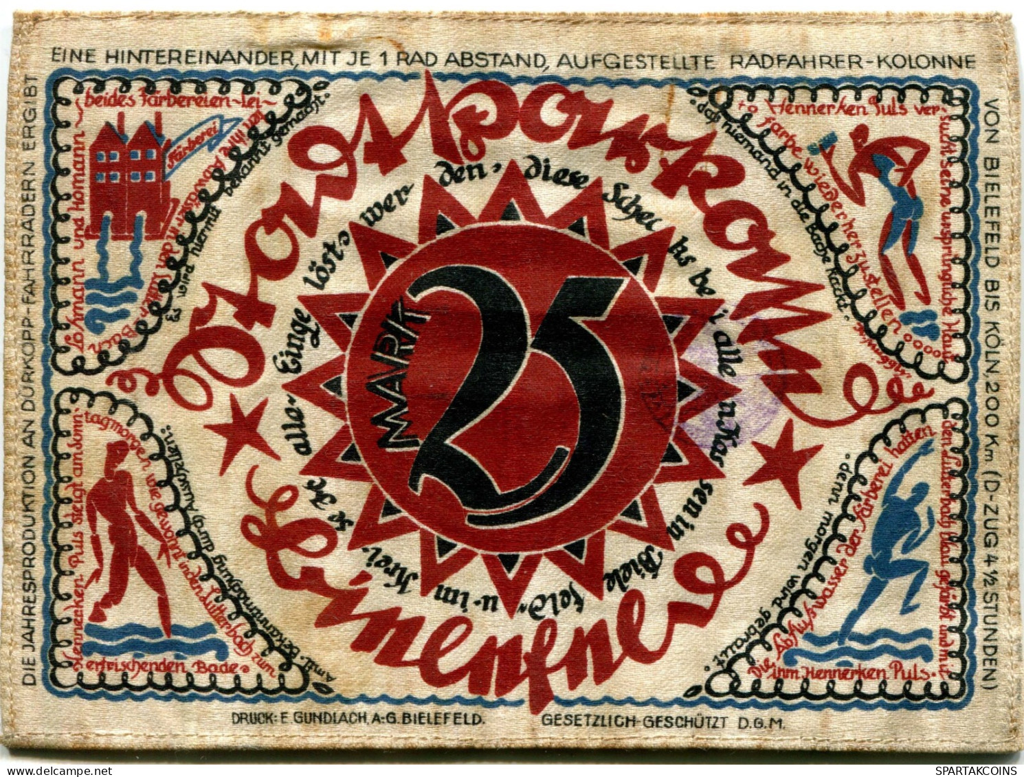 SILK 25 MARK 1921 Stadt BIELEFELD Westphalia RARE DEUTSCHLAND Notgeld Papiergeld Banknote #PL494 - [11] Emisiones Locales