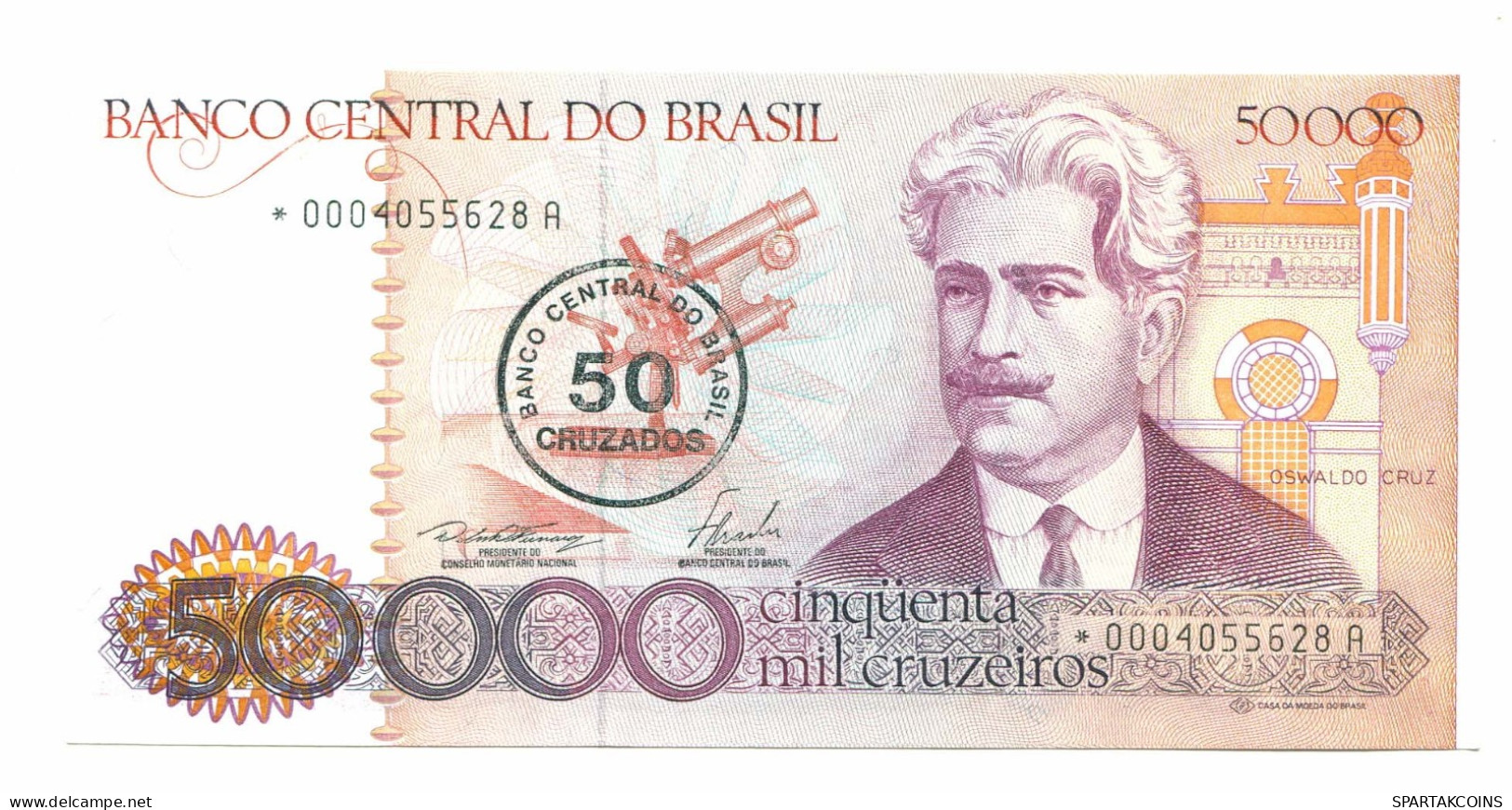 BRAZIL REPLACEMENT NOTE Star*A 50 CRUZADOS ON 50000 CRUZEIROS 1986 UNC P10995.6 - [11] Emissions Locales