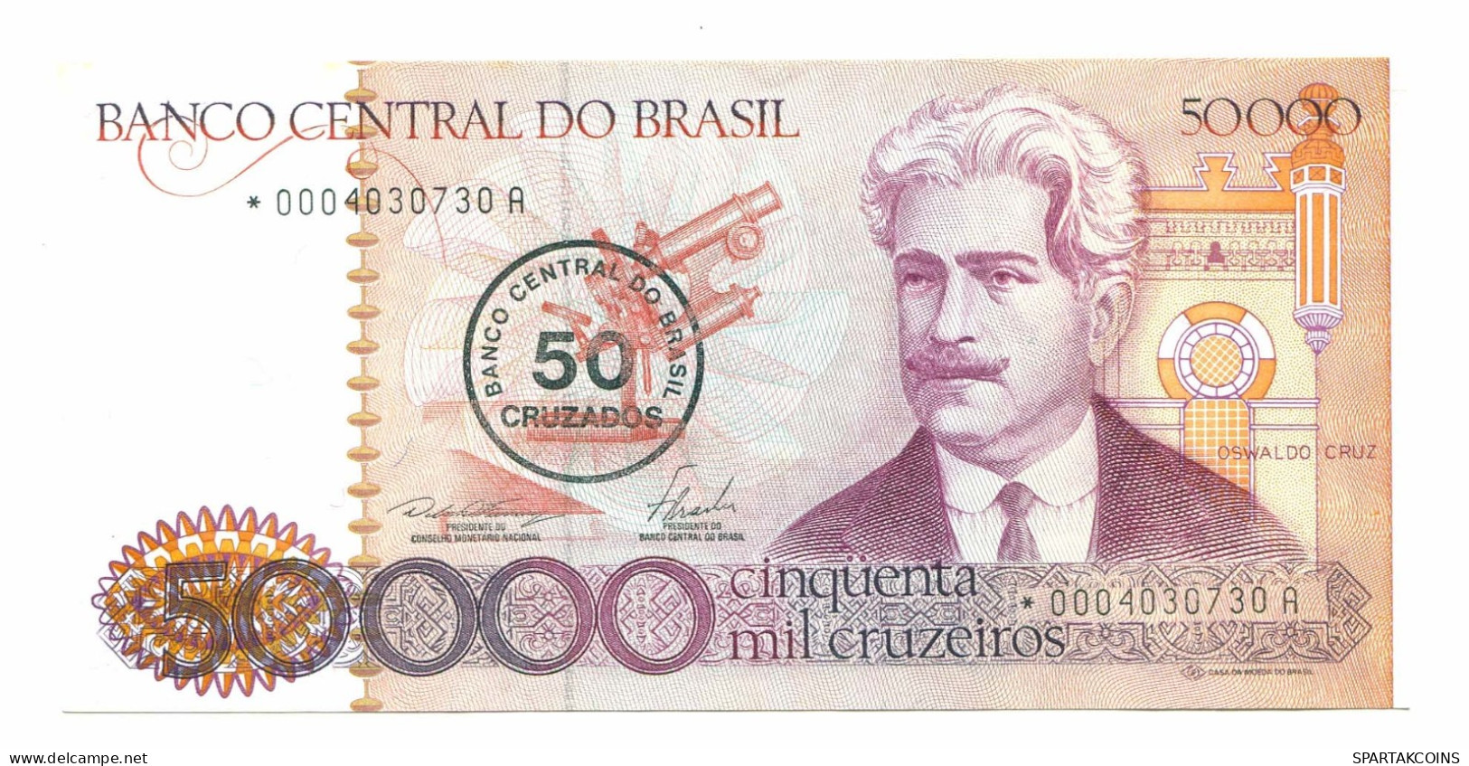 BRAZIL REPLACEMENT NOTE Star*A 50 CRUZADOS ON 50000 CRUZEIROS 1986 UNC P10980.6 - [11] Emisiones Locales