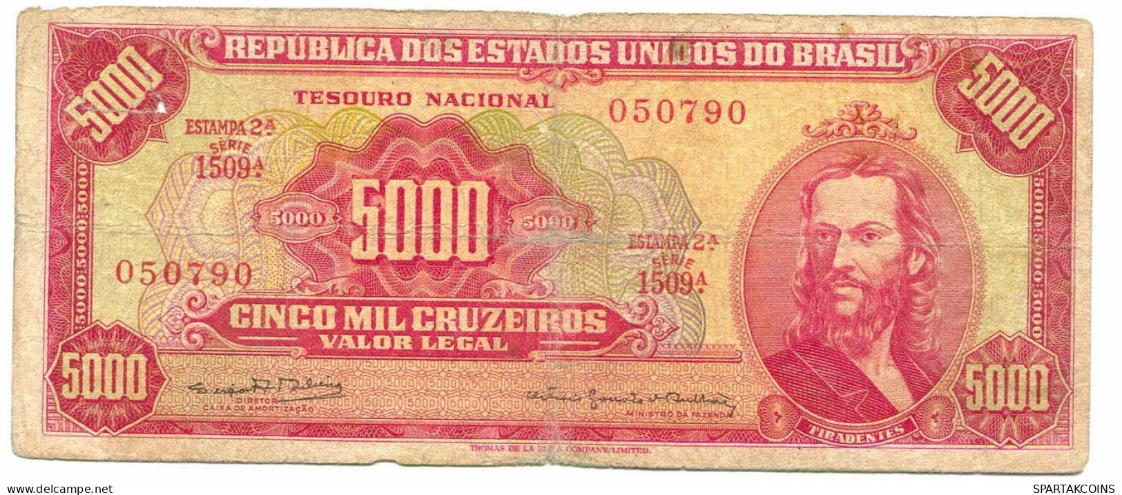 BRASIL 5000 CRUZEIROS 1964 SERIE 1509A Paper Money Banknote #P10876.4 - [11] Emisiones Locales