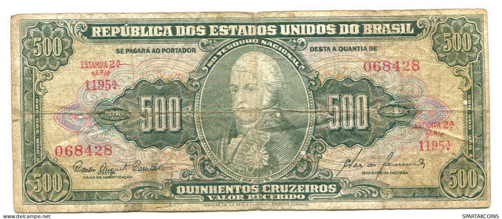 BRASIL 500 CRUZEIROS 1960 SERIE 2259A Paper Money Banknote #P10862.4 - [11] Local Banknote Issues