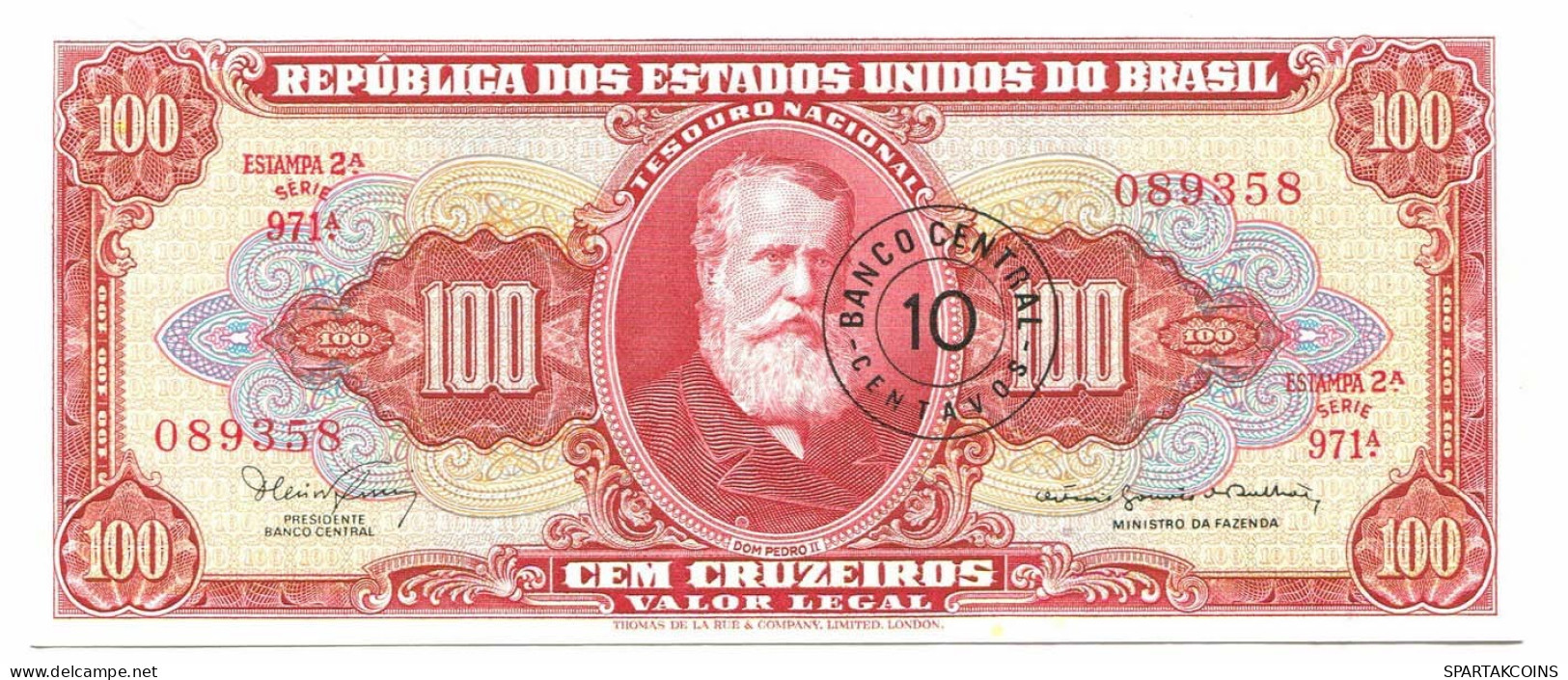 BRASIL 100 CRUZEIROS 1966 SERIE 971A UNC Paper Money Banknote #P10851.4 - [11] Local Banknote Issues