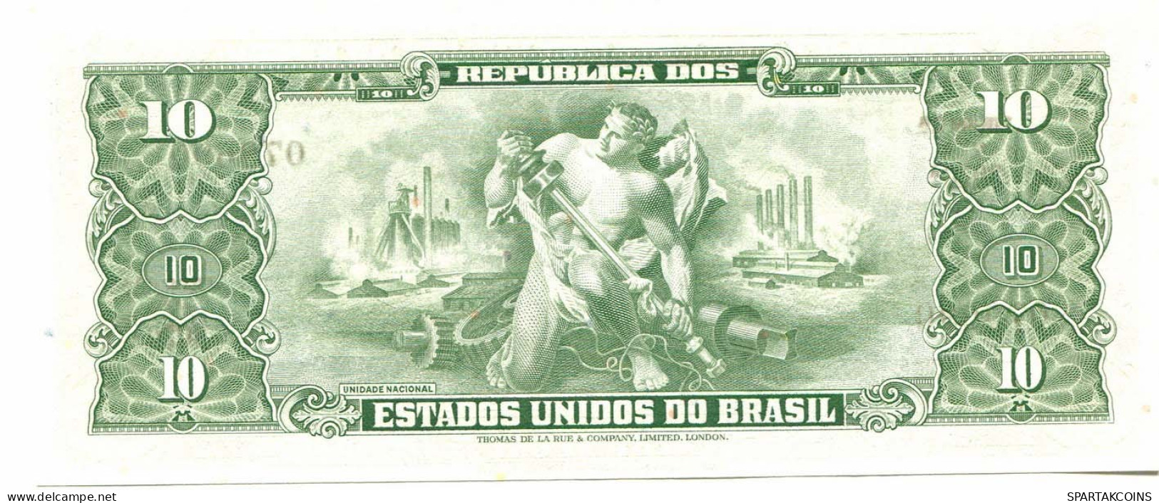 BRASIL 10 CRUZEIROS 1963 SERIE 3020A UNC Paper Money Banknote #P10835.4 - [11] Local Banknote Issues