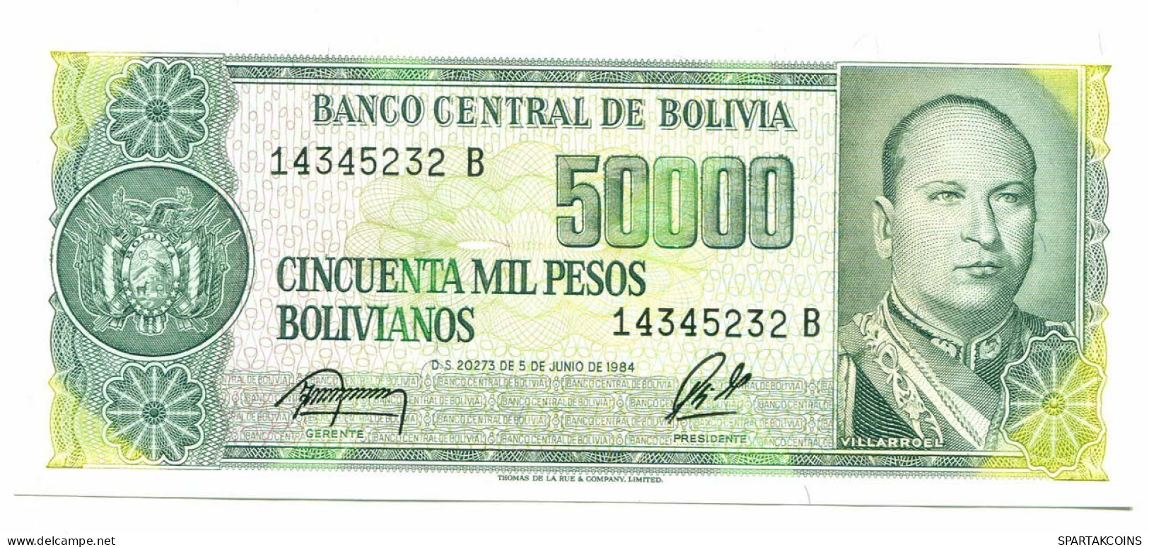 BOLIVIA 50 000 PESOS BOLIVIANOS 1984 AUNC Paper Money Banknote #P10811.4 - [11] Emisiones Locales