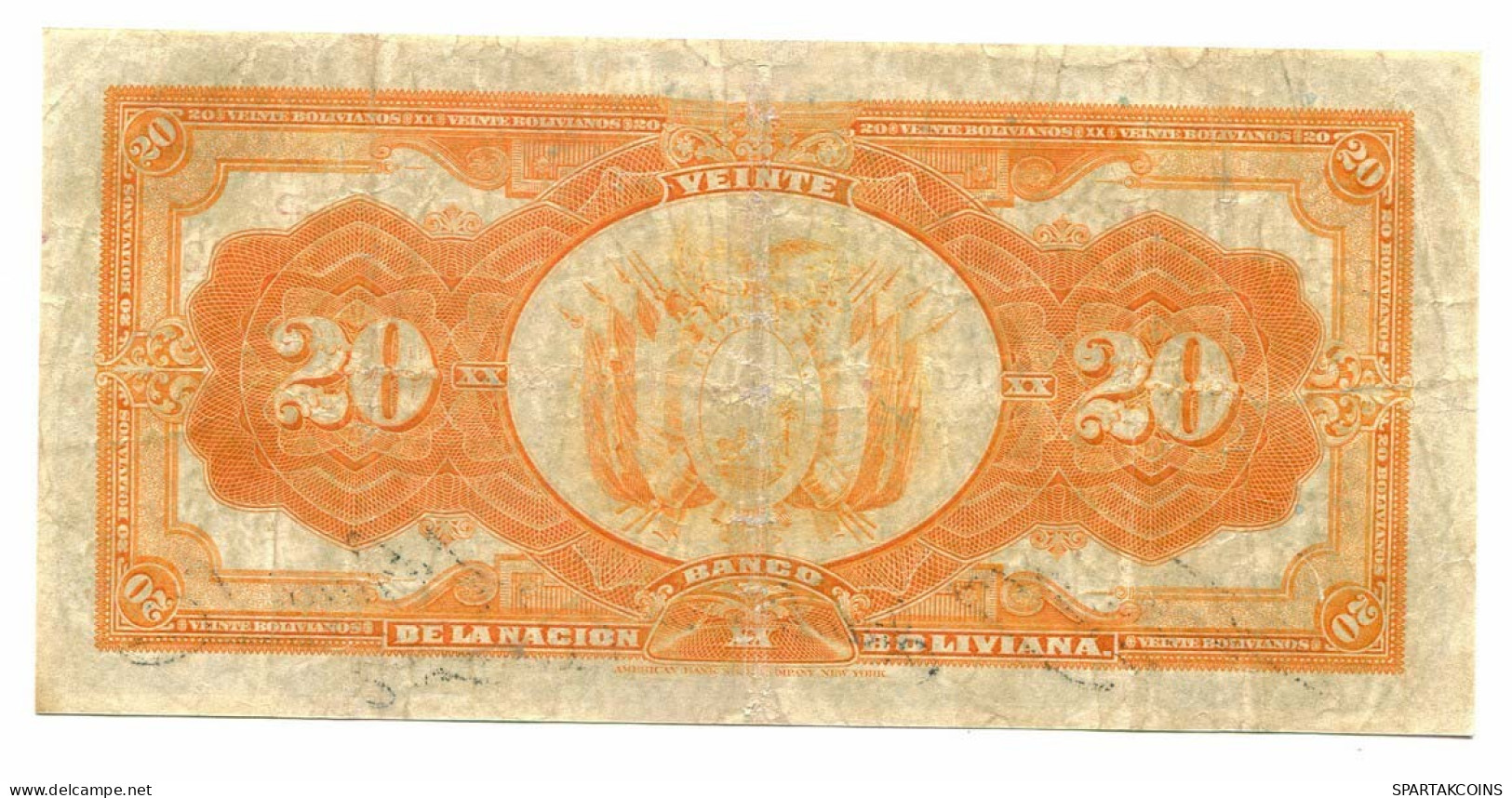 BOLIVIA 20 BOLIVIANOS 1911 SERIE D Paper Money Banknote #P10795.4 - [11] Emisiones Locales