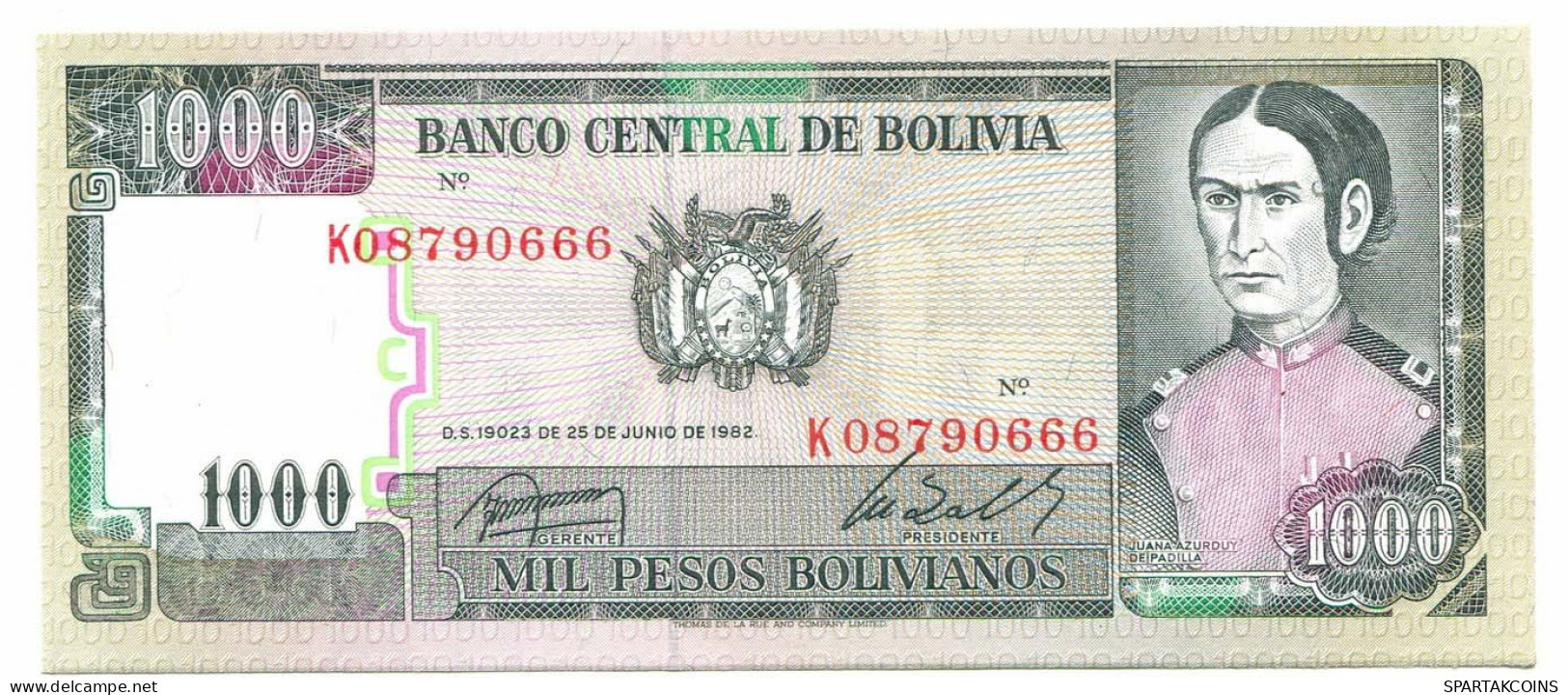 BOLIVIA 1000 PESOS BOLIVIANOS 1982 AUNC Paper Money Banknote #P10808.4 - [11] Emisiones Locales