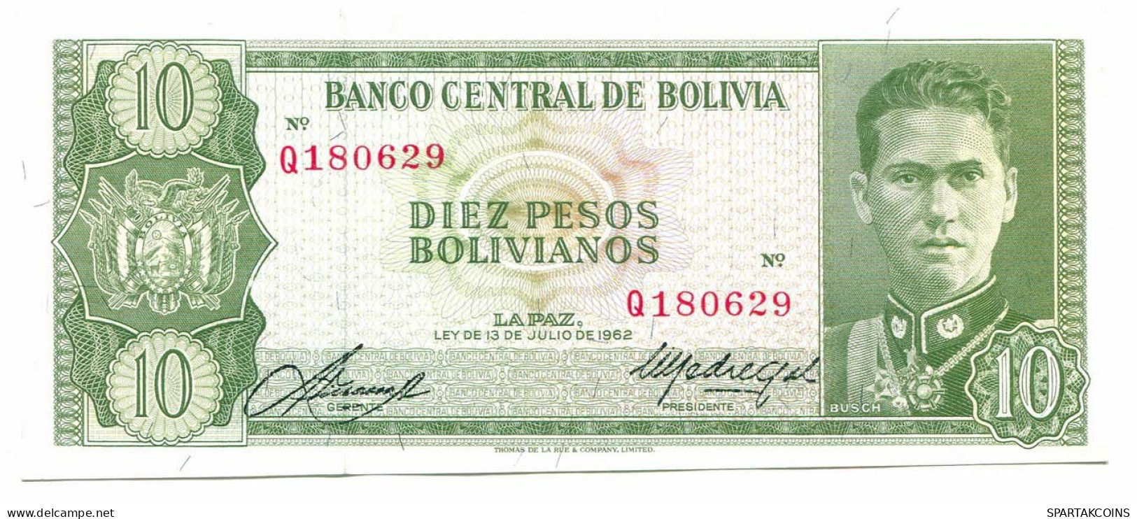 BOLIVIA 10 BOLIVIANOS 1962 SERIE Q AUNC Paper Money Banknote #P10792.4 - Lokale Ausgaben