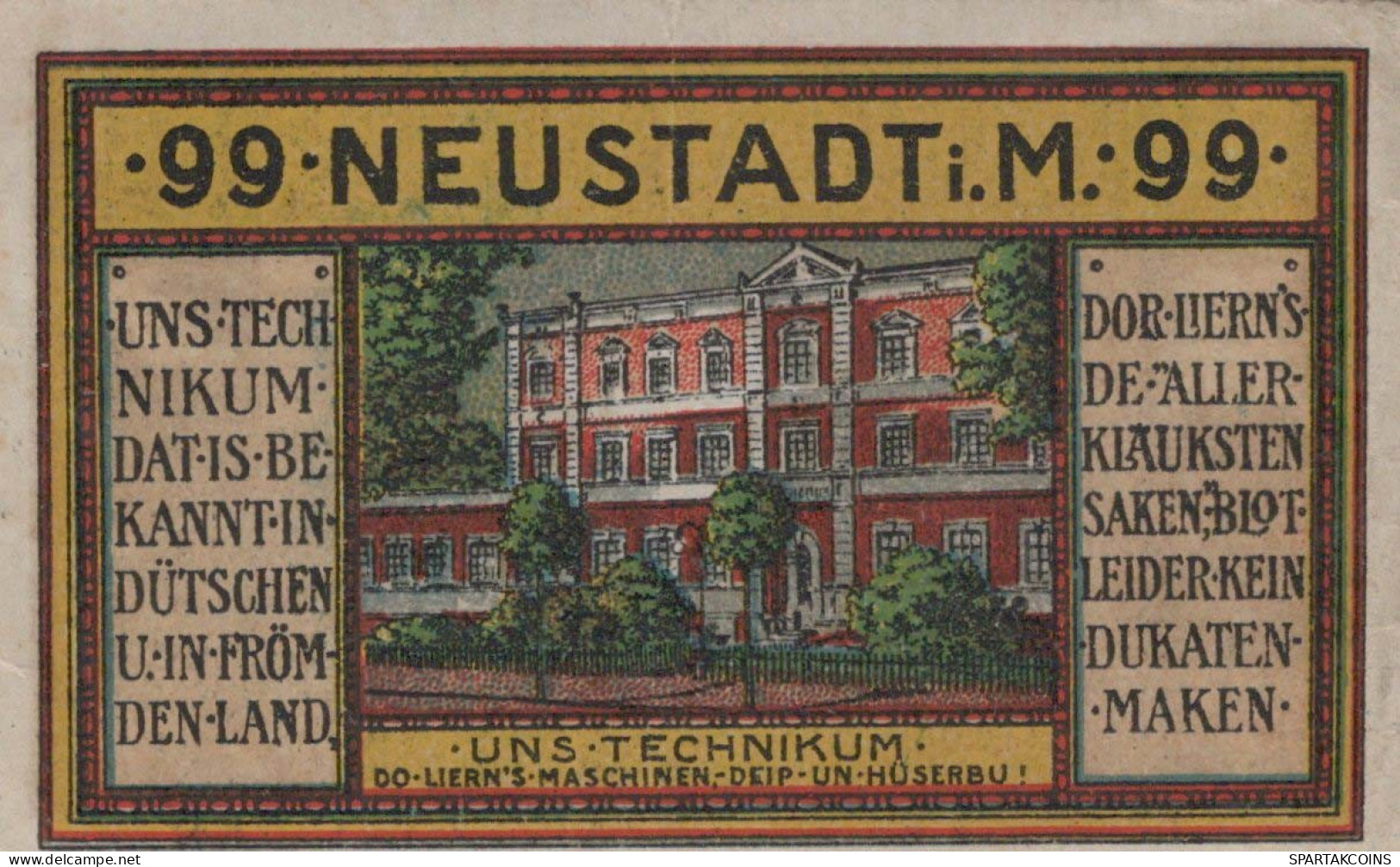 99 PFENNIG 1921 Stadt NEUSTADT MECKLENBURG-SCHWERIN UNC DEUTSCHLAND #PH258 - Lokale Ausgaben