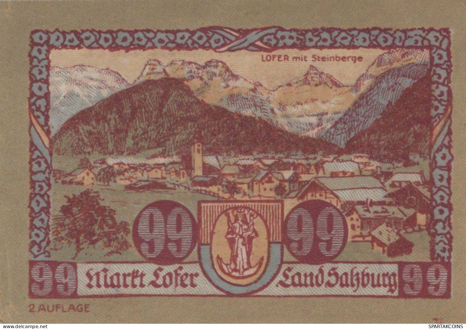99 HELLER 1918-1921 Stadt LOFER Salzburg Österreich Notgeld Banknote #PD793 - [11] Emissioni Locali