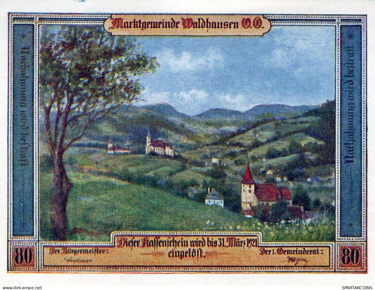 80 HELLER 1921 Stadt WALDHAUSEN Oberösterreich Österreich Notgeld #PE043 - [11] Local Banknote Issues