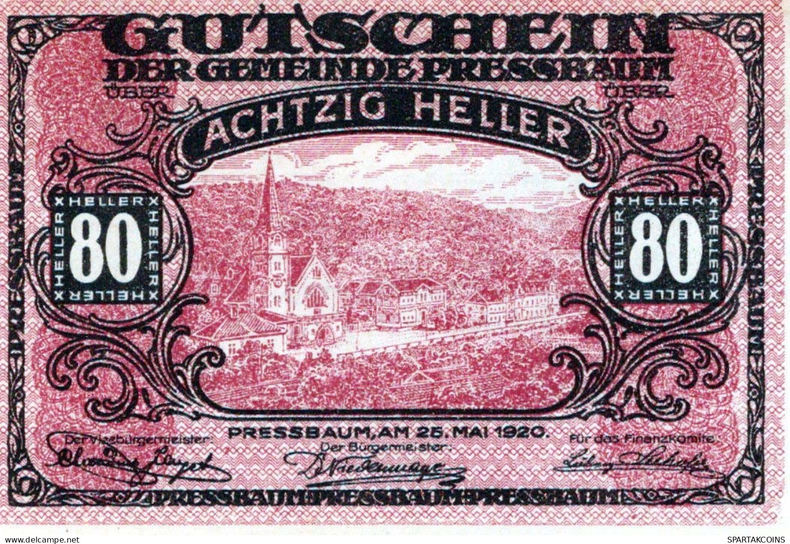 80 HELLER 1921 Stadt PRESSBAUM Niedrigeren Österreich Notgeld Banknote #PE375 - [11] Lokale Uitgaven
