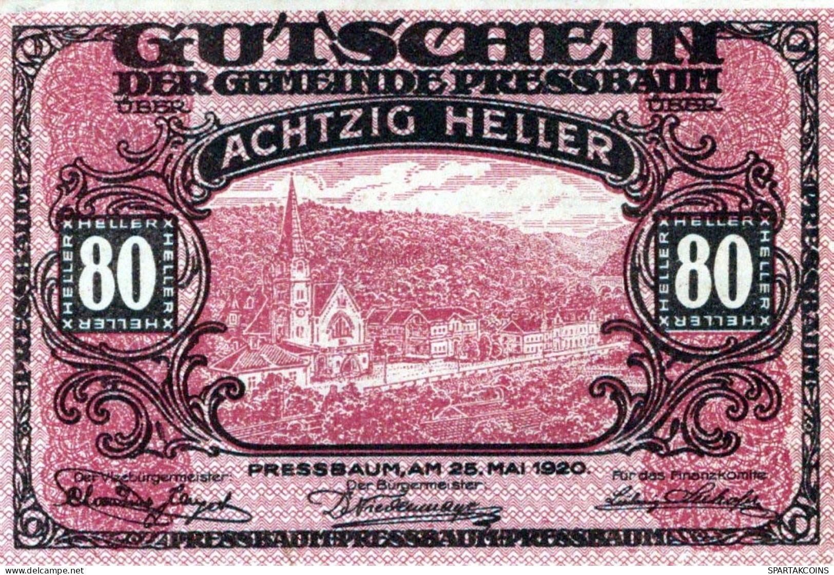 80 HELLER 1921 Stadt PRESSBAUM Niedrigeren Österreich Notgeld Banknote #PE367 - [11] Local Banknote Issues